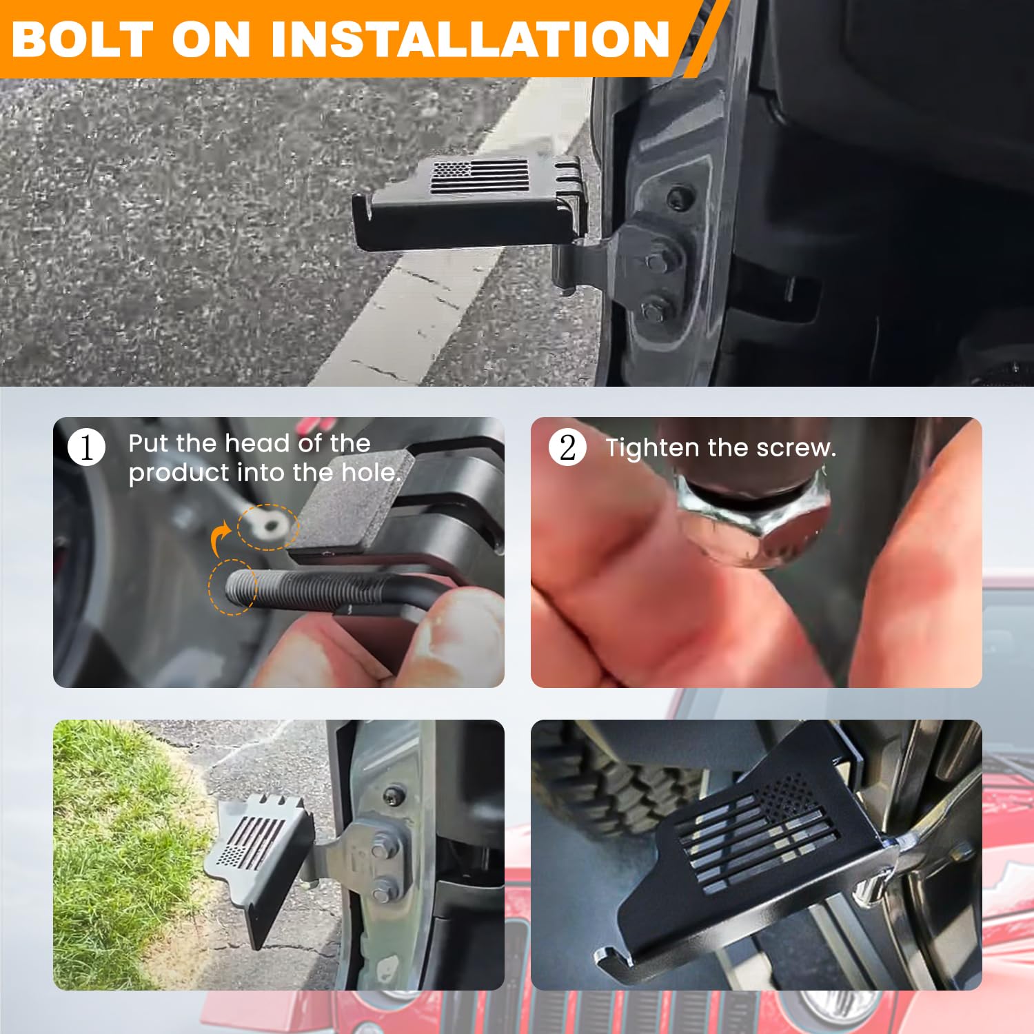 Foot Pegs For Jeep Wrangler Jk Jl Gladiator Jt 2007-2024 Door Hinge Rest Pedal Us Flag Bolt On Installation Exterior Door (2Pcs)