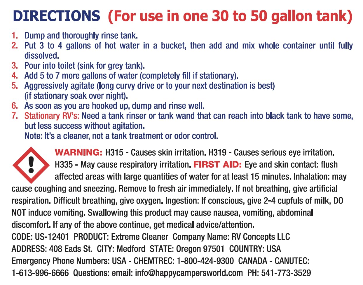 HAPPY CAMPERS Extreme Cleaner for Holding Tanks - Effective Odor Control, Model B00DKDFVVC