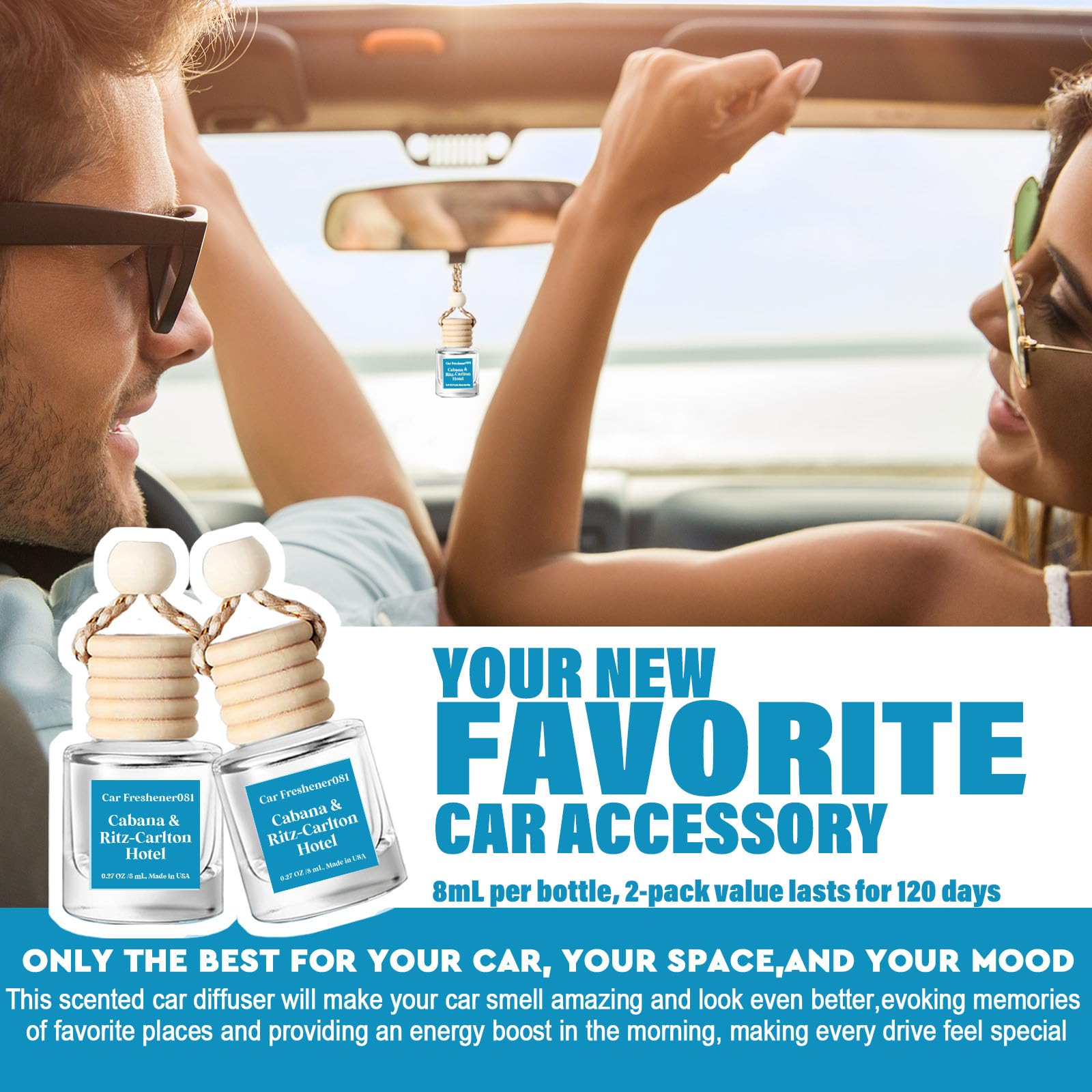C CLASSY PERSONALIZED JEWELRY C Classy Car Air Freshener 2 Pack - Cabana Hotel Scent, Beige, Long-Lasting Essential Oil Diffuser for Cars
