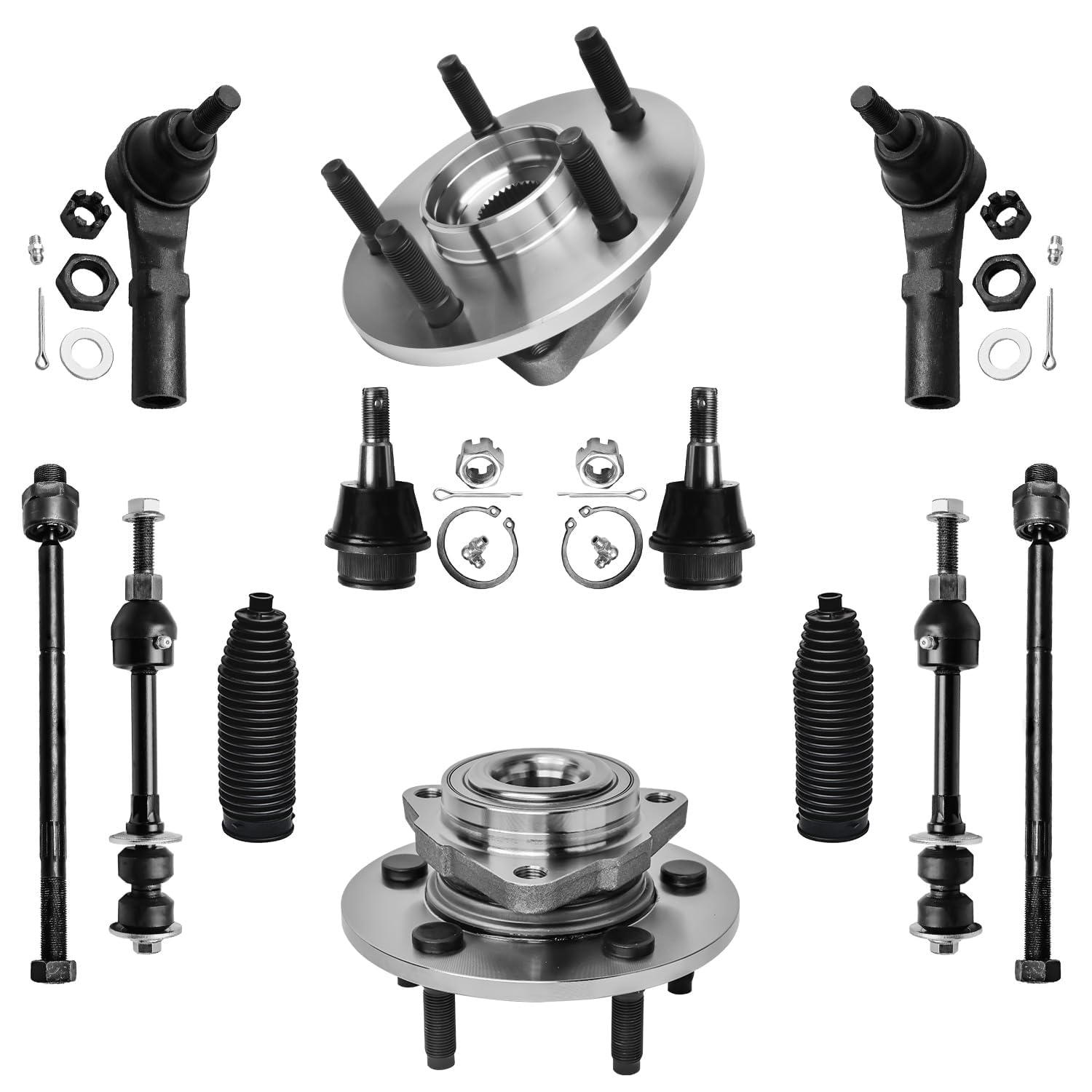 Detroit Axle - 2WD Front 12pc Wheel Bearing Hubs Kit for 02-05 Dodge Ram 1500, Wheel Bearing & Hubs Tie Rods Sway Bars Lower Bal