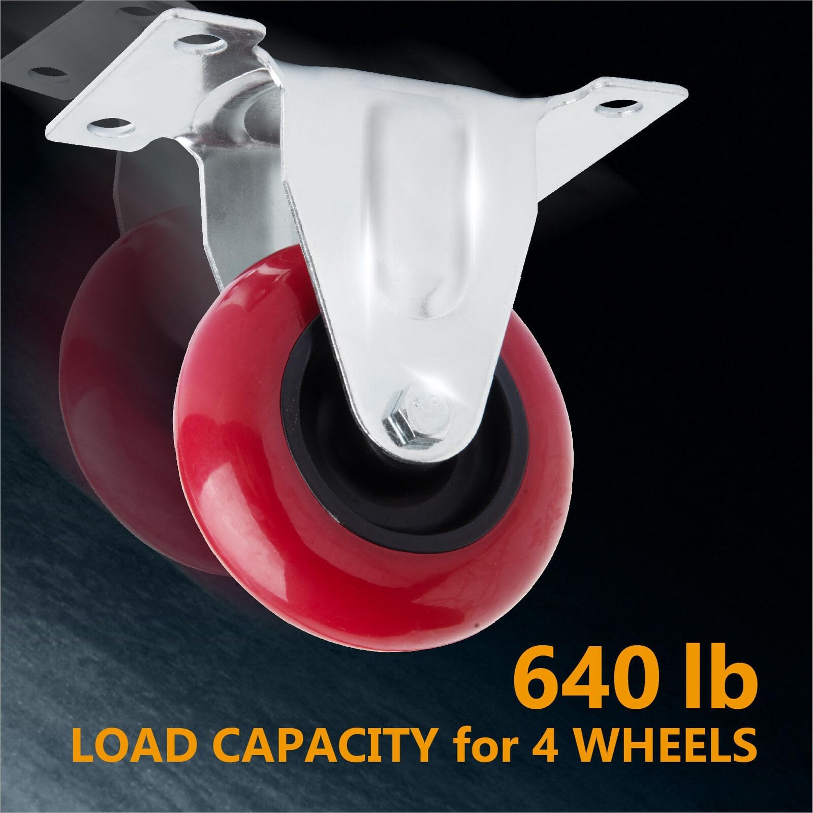 Powertec 3 Inch Fixed Caster Wheels With 640 Lbs Loads, Heavy Duty Plate Casters, Rigid Fixed Rubber Castor Wheels For Furniture