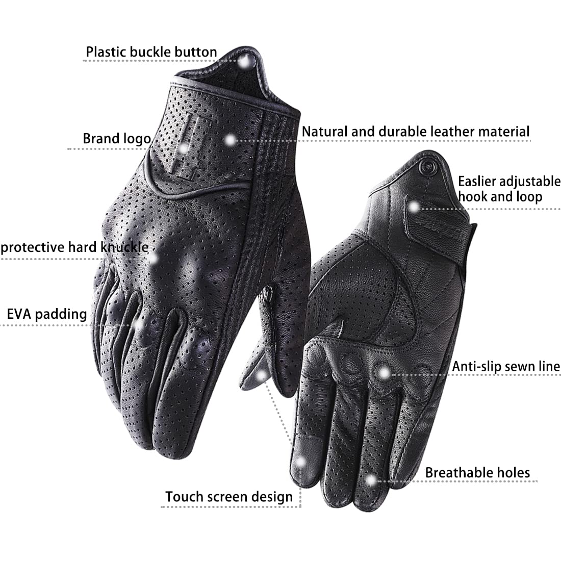 Harssidanzar Motorcycle Gloves For Men Touchscreen Perforated For Summer Riding Gm028, Black(Perforated Upgrade), Size Large