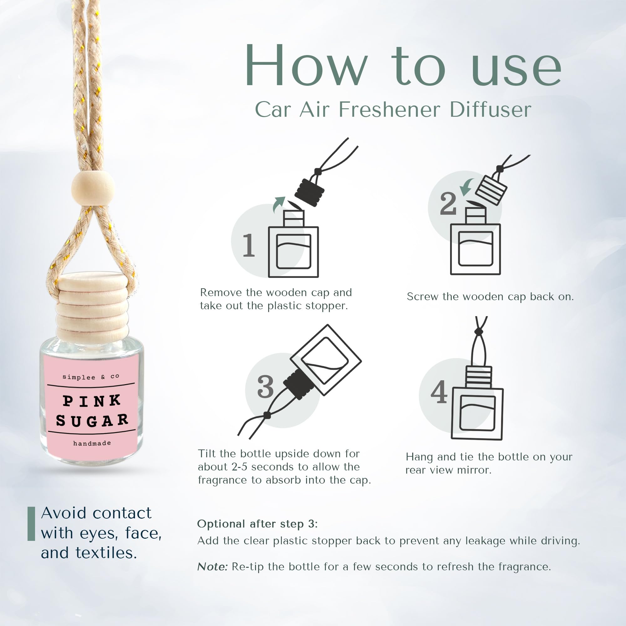 Simplee & Co Pink Sugar, 2 Pack Car Air Hanging Essential Oil Diffuser, Aromatherapy Vehicle Diffuser, Long Lasting By Simplee &