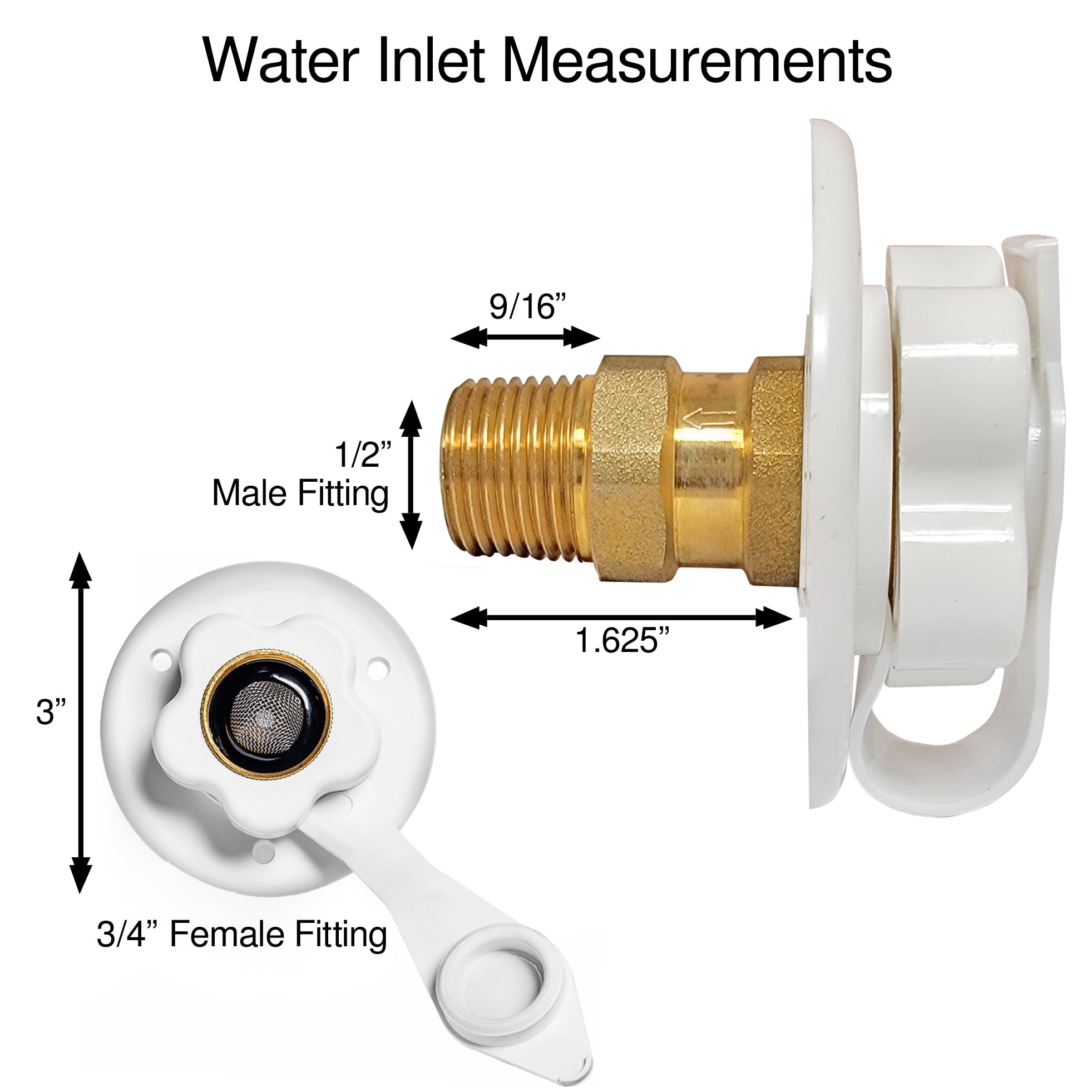 Renator RV Water Inlet Connection. RV City Water Inlet With Check Valve. Inlet Hose Connector. Hose Flange Hookup For Camper (wh