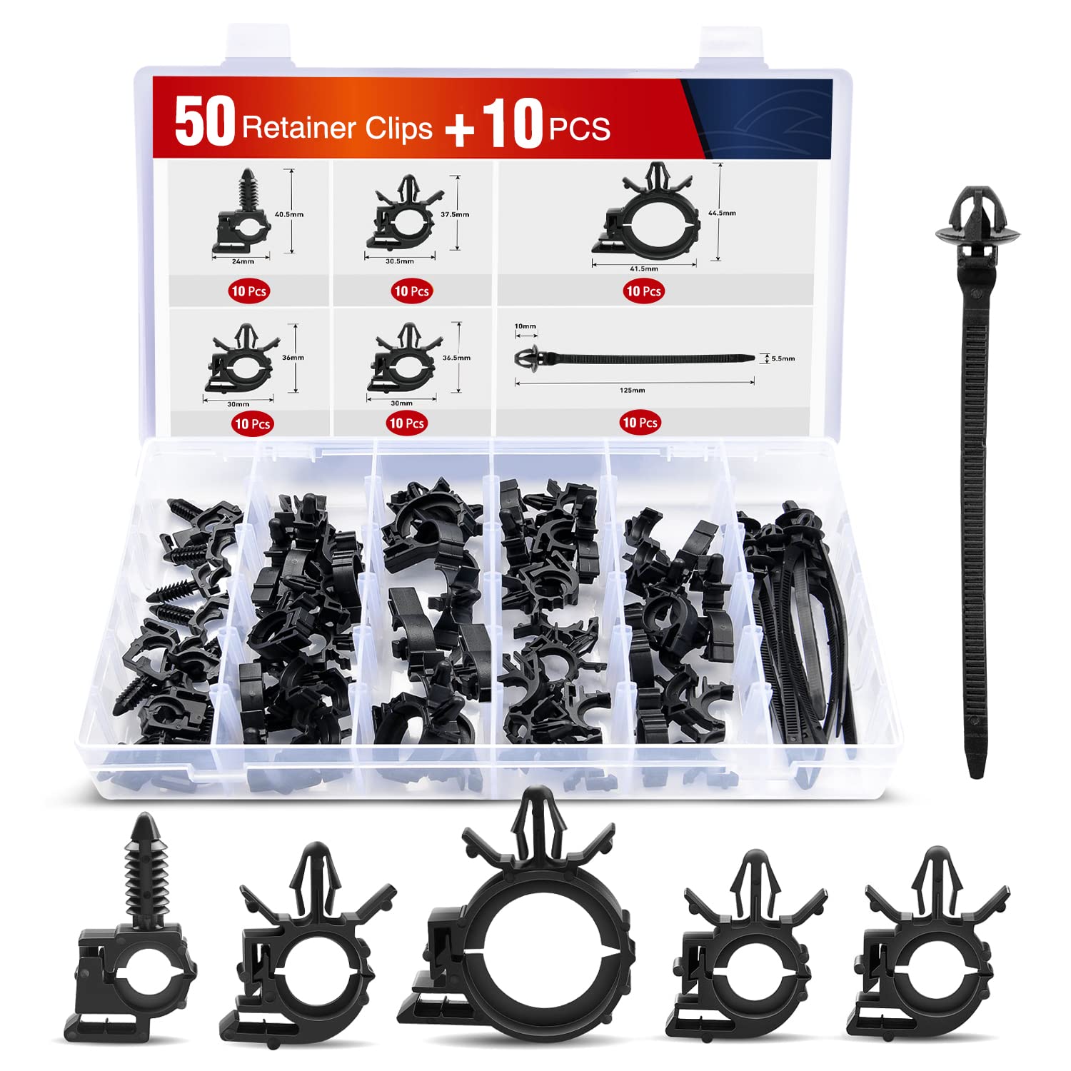 Nilight 60Pcs Automotive Wire Loom Routing Clip Wiring Harness Assortment Kit 6 Different Sizes Universal Replacement Parts With
