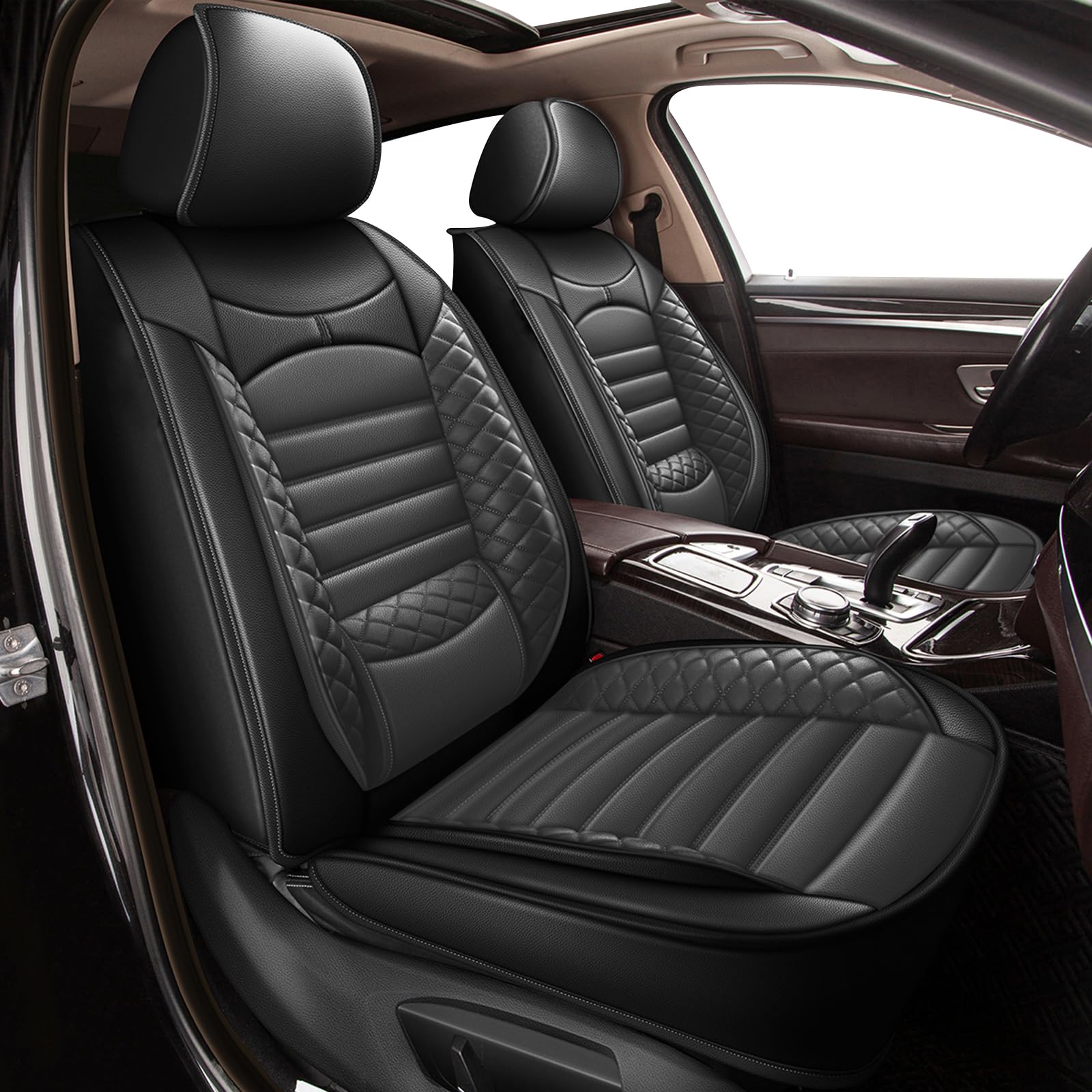 Yorkneic Car Seat Covers Fit Most Sedan Suv Truck Fit For Tacoma Outback Ranger Corolla Altima Rogue Murano Frontier Prius Rav4 Sportage Jetta Tiguan (Black & Grey)
