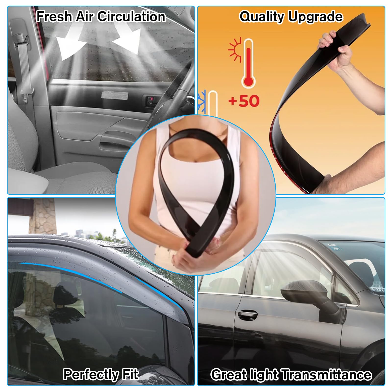Sontian Window Visor Wind Window Tape-On Deflectors For 2011-2021 Jeep Grand Cherokee Rain Guards 4 Pcs 94252