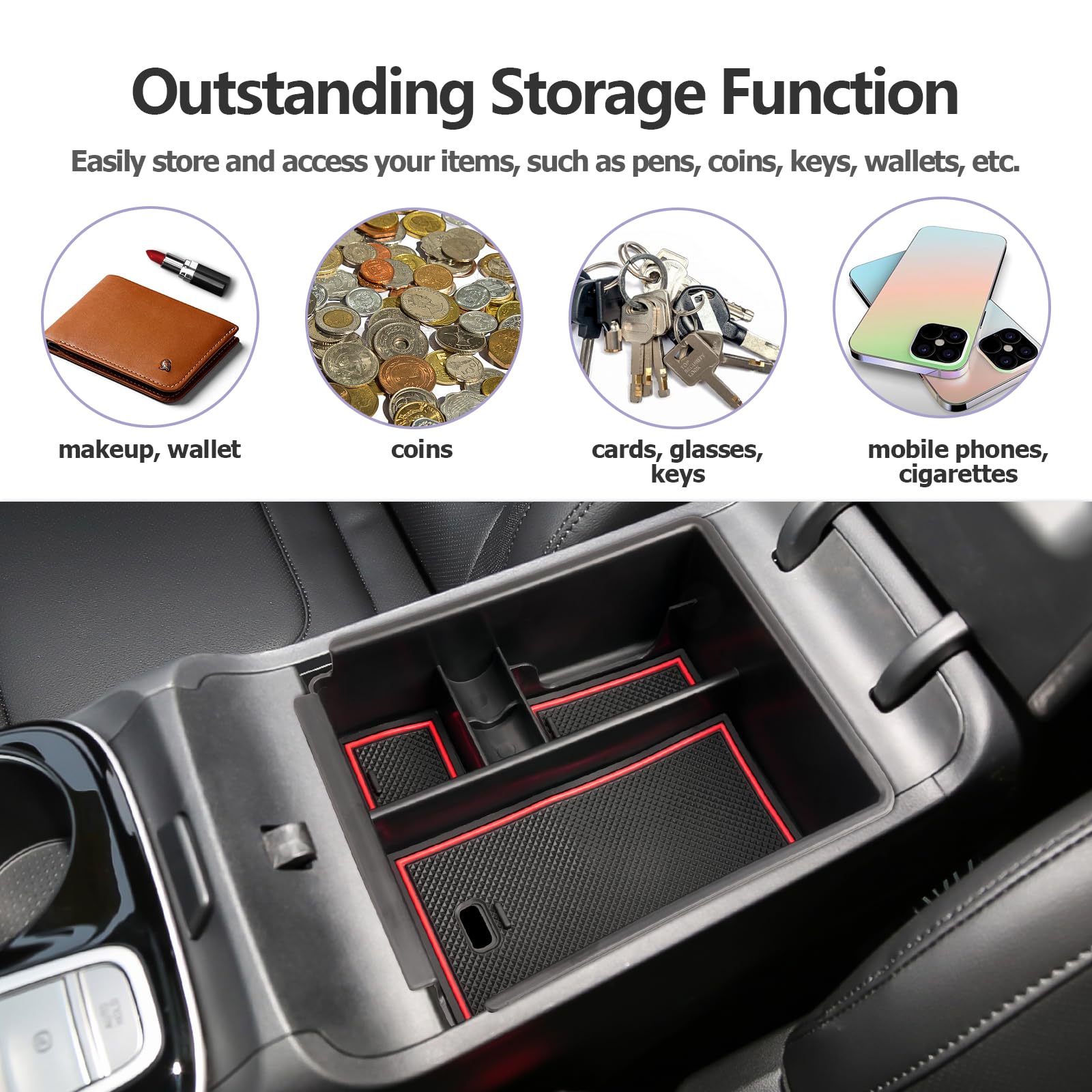ZCLINKO Tucson NX4 Center Console Organizer Tray for 2025 Tucson SEL/SE/XRT - Red, Durable ABS Material, Perfect Armrest Storage Solution