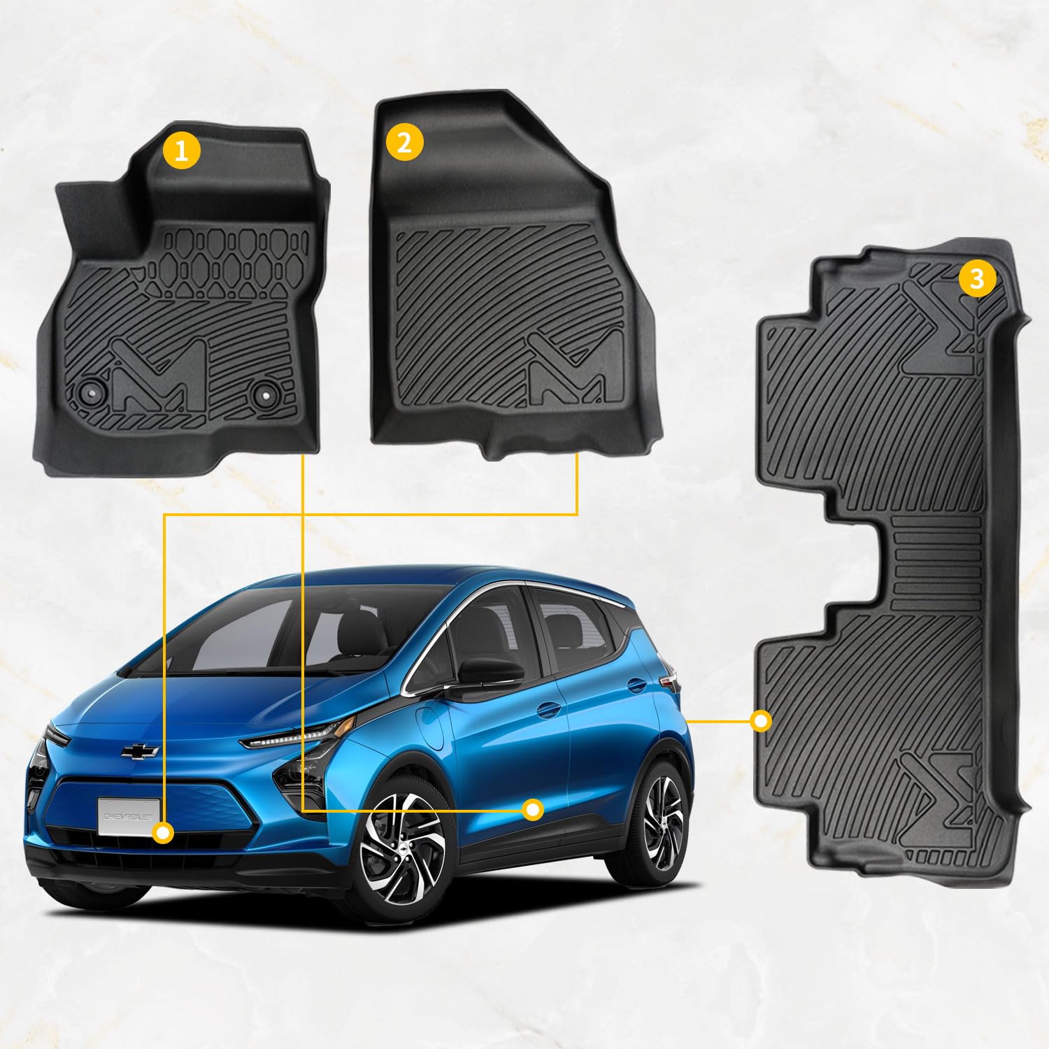 Tpe Automotive Floor Mats Custom For 2017-2024 Chevrolet Bolt Ev (Not For Euv), All Weather Cover Protection Waterproof Black Fl
