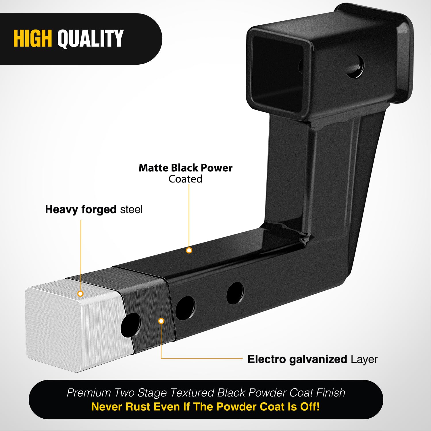 Nilight Trailer Hitch Extension Riser For 2 Inch Receiver With 6 Inch Rise Or Drop With Bolt Nut Clip 7,500 Lbs Capacity Adjusta