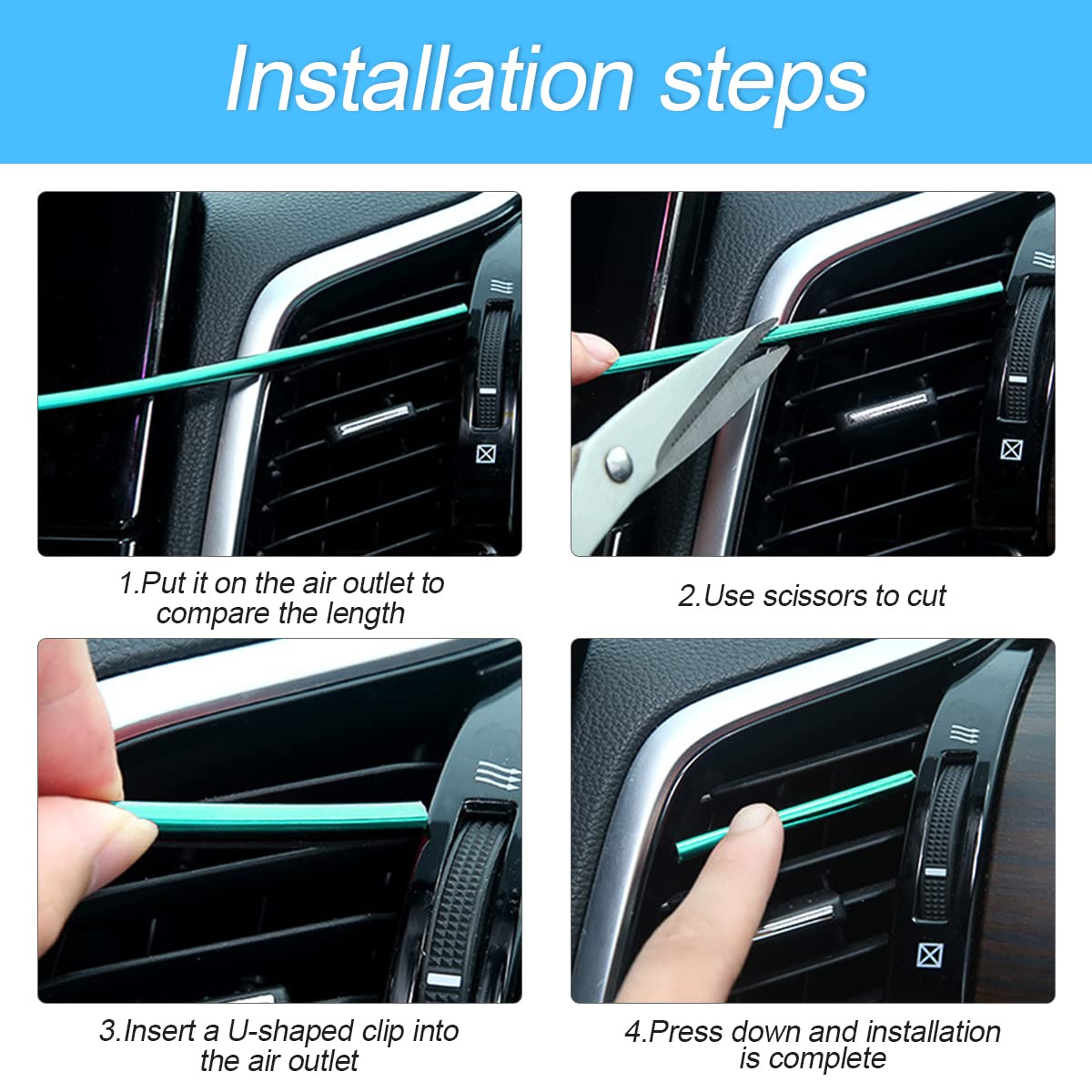 8sanlione Car Air Conditioner Decoration Strip, 20 Pieces, Universal Waterproof Trim, Ice Blue, for Vent Outlet Accessories