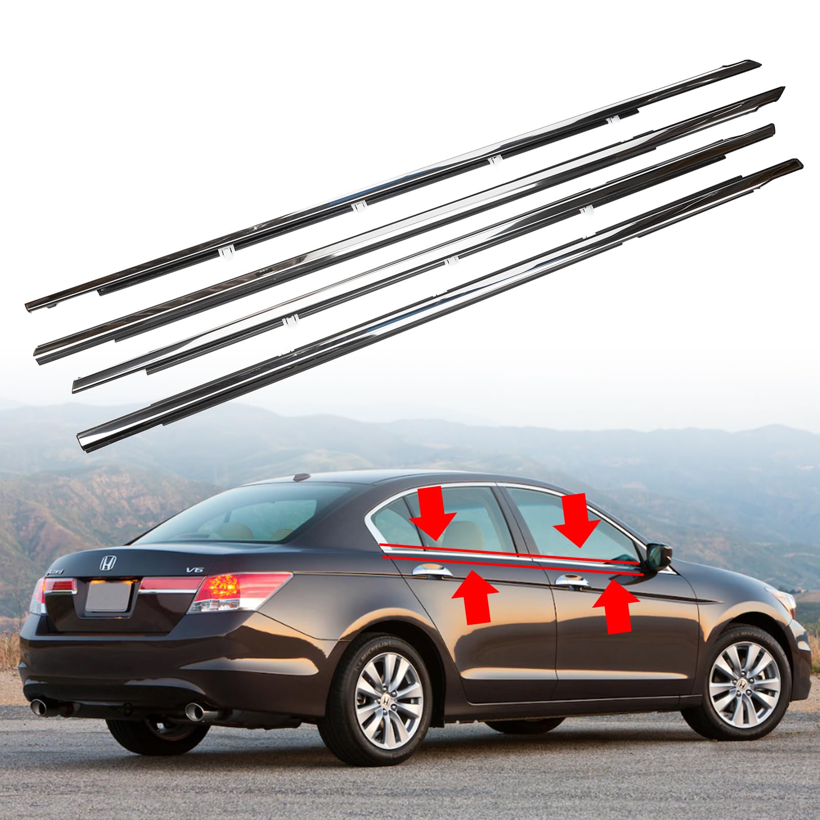 4Pcs Weatherstrip Window Moulding Trim Seal Belt Compatible With 2008-2012 Honda Accord Replaces#72410-Ta0-A01 72450-Ta0-A01 729