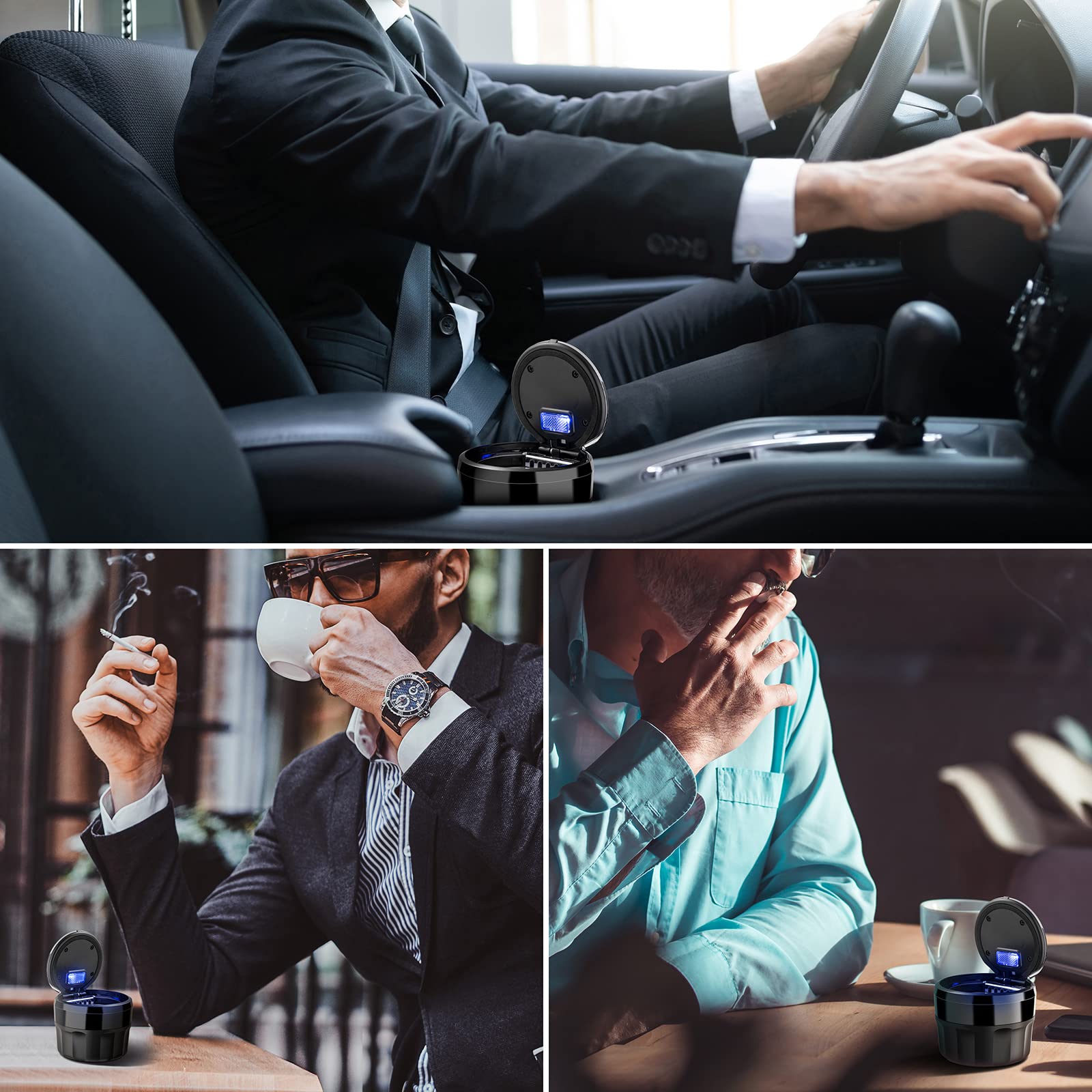Solarxia Car Mini Ashtray With Lid Easy Clean Up Detachable Auto Ashtray For Most Car Cup Holder Home Office