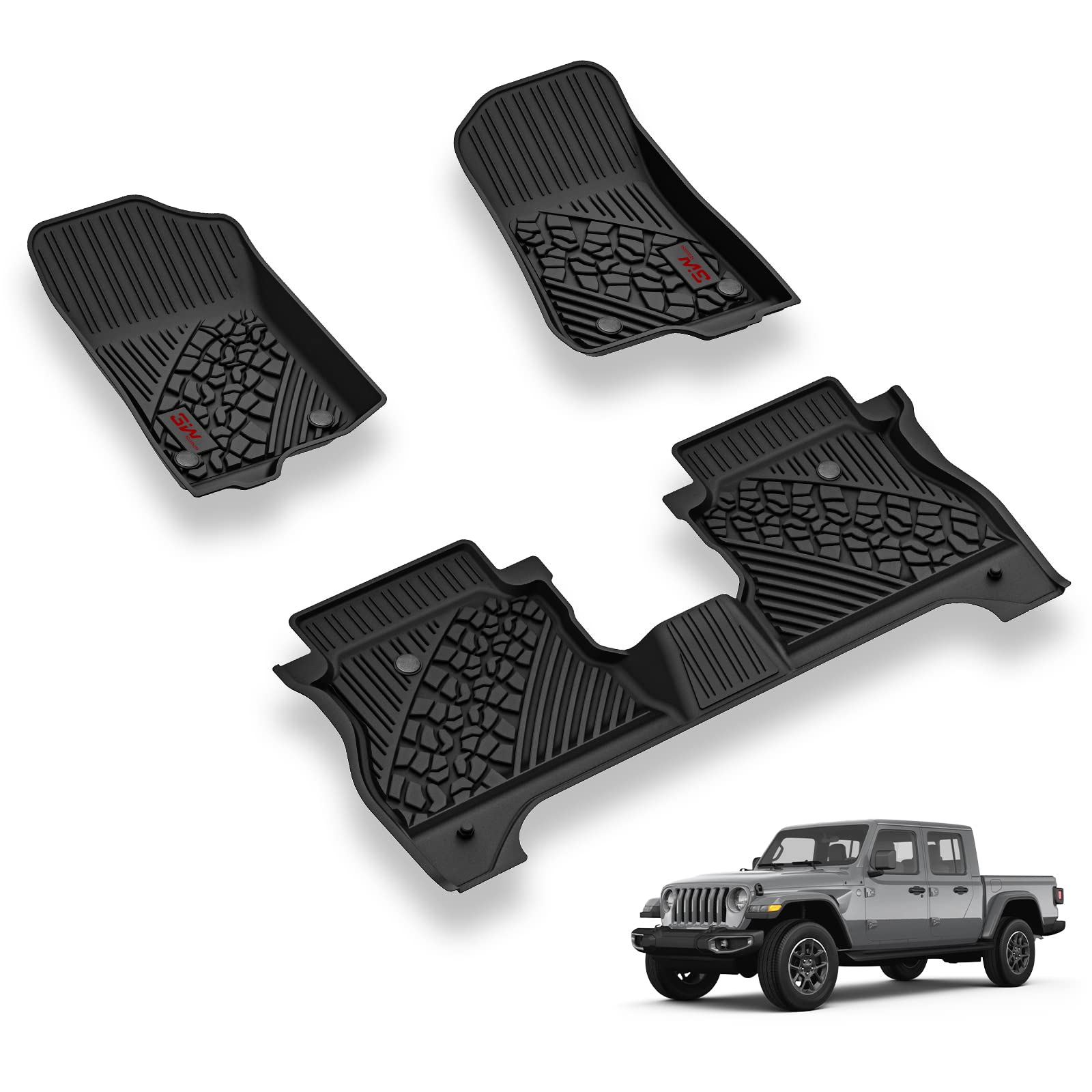 3W Floor Mats Compatible for Jeep Gladiator 2020-2024, Custom Fit TPE All Floor Liner for Weather Jeep Gladiator,1st & 2nd Row F