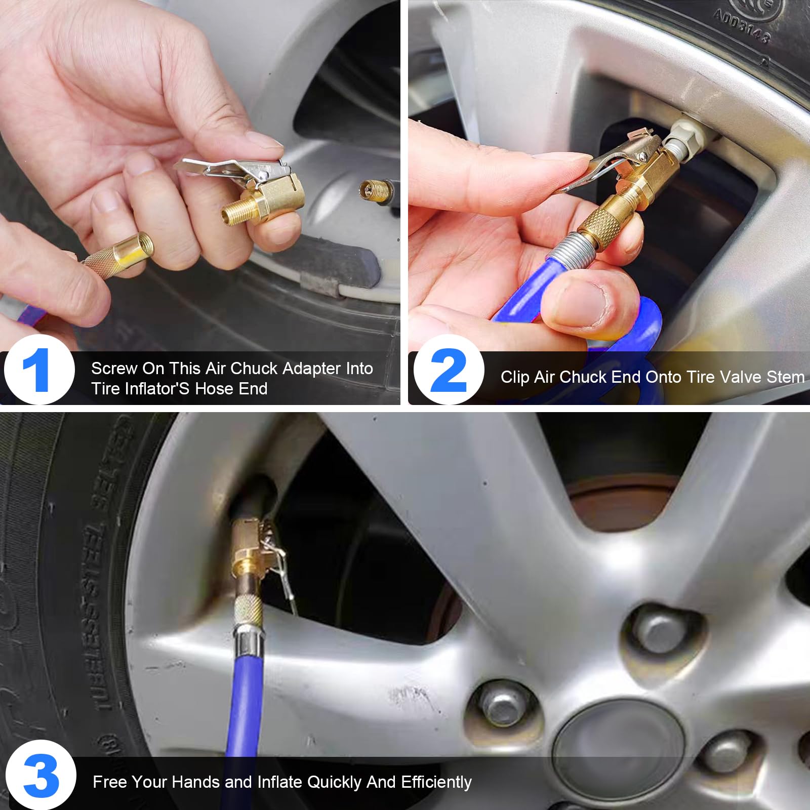 2pcs Locking Tire Air Chuck,Brass Tire Inflation Hose Adapter,Tire Nozzle With Tire Valve Threads,Unscrewed Connection Converted