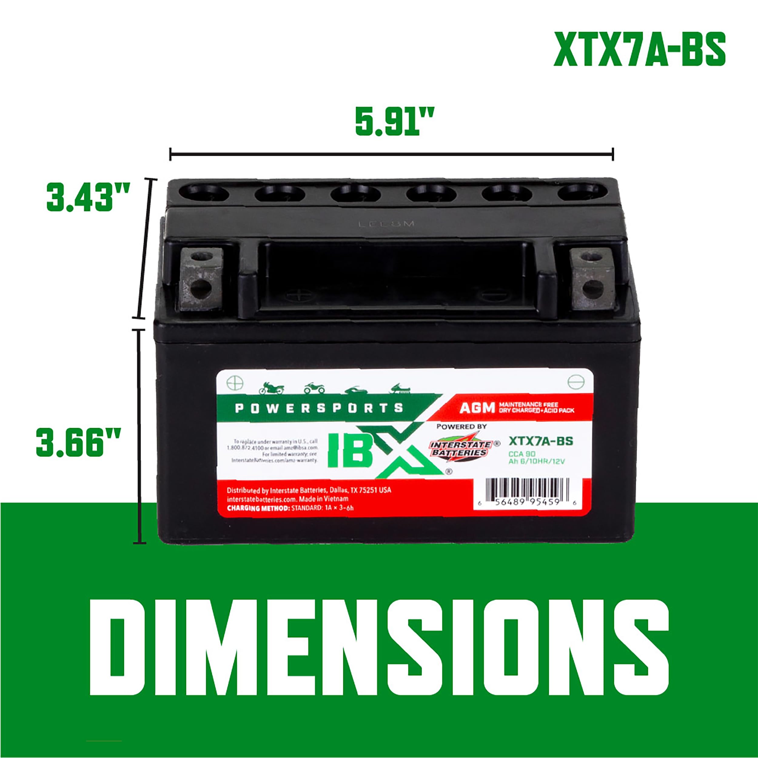 Interstate Batteries YTX7A-BS 12V 6Ah AGM Powersports Battery - 90CCA Replacement for ATVs, Motorcycles, Scooters