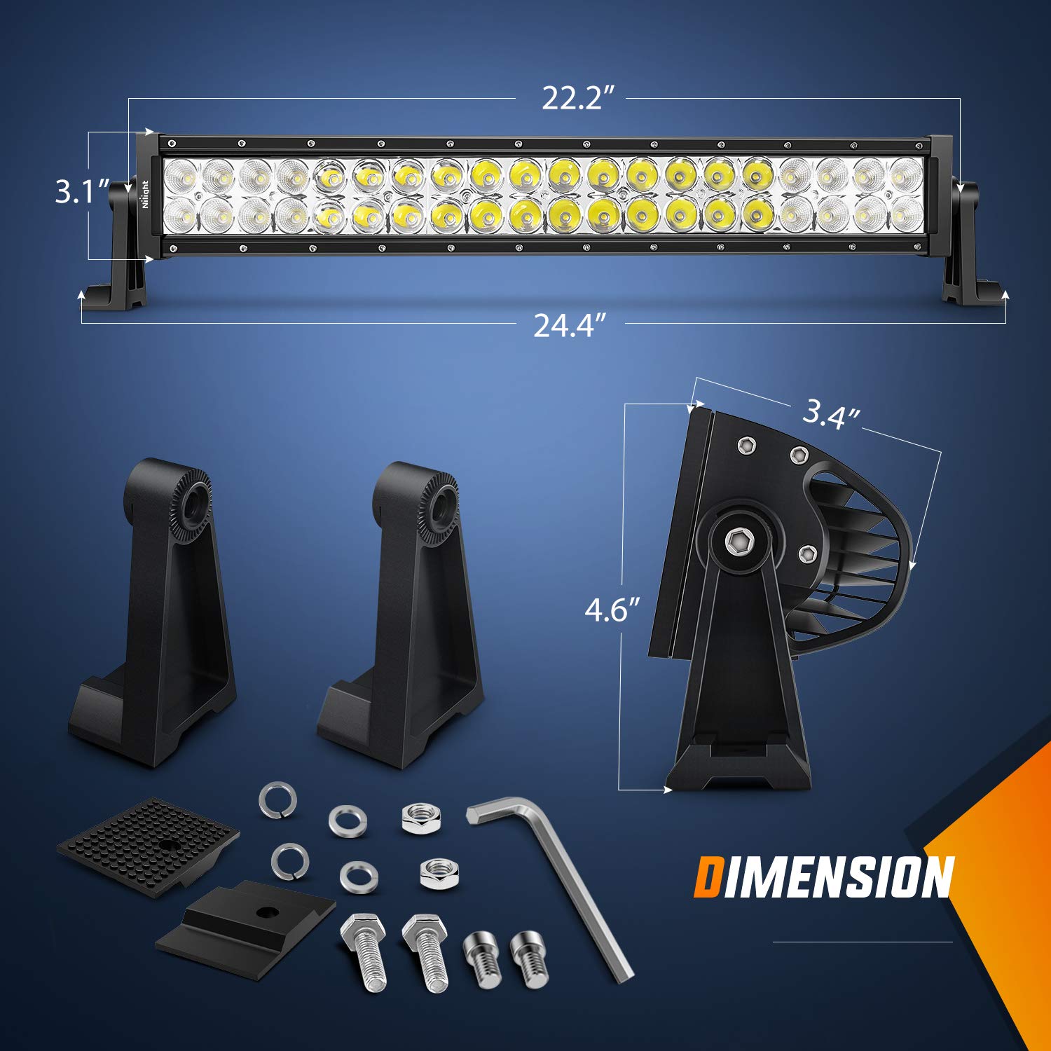 Nilight - Zh004 22Inch 120W Spot Flood Combo Led Light Bar 2Pcs 4Inch 18W Flood Led Pods Fog Lights With 16Awg Wiring Harness Ki