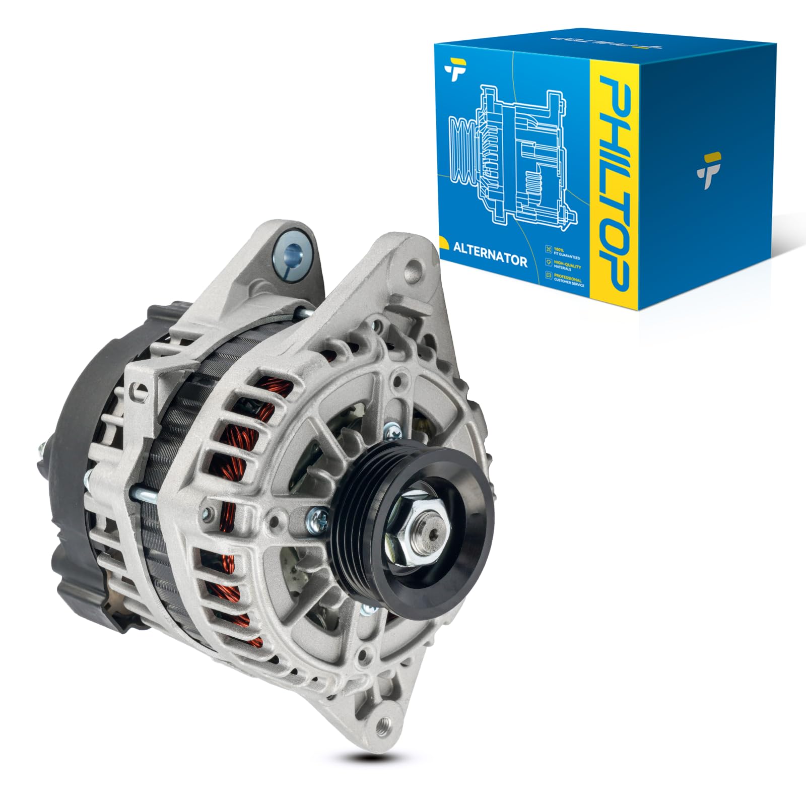 PHILTOP Alternator Compatible with Hyundai Elantra 2001-2002, Accent 2000-2002 High Amp Alternators Replace 13839N 12V 80Amp CW 