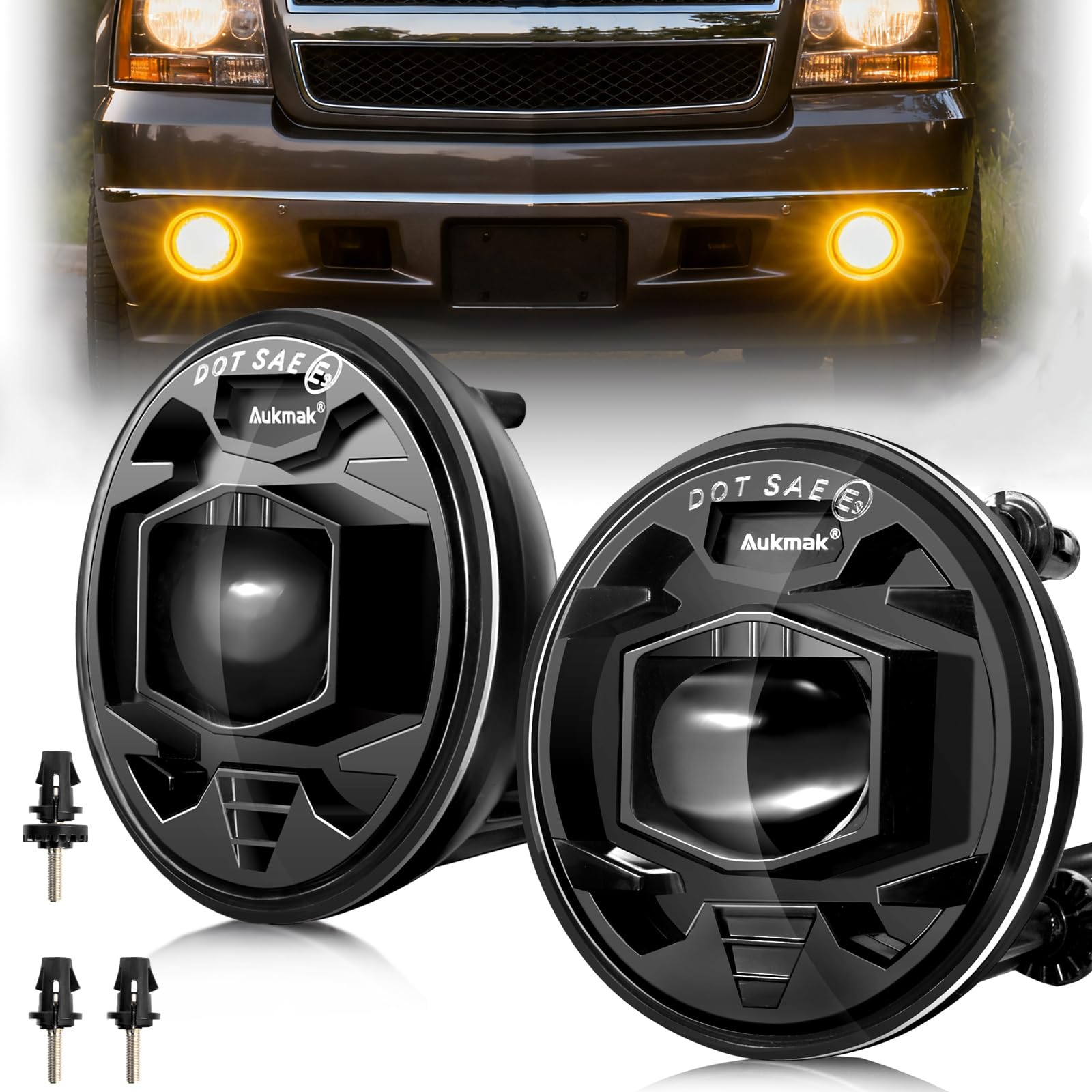 Aukmak Upgraded Amber LED Fog Lights Assembly for Suburban Tahoe 2007-2014, Avalanche 2007-2013, Camaro 2010-2013, Colorado 2015
