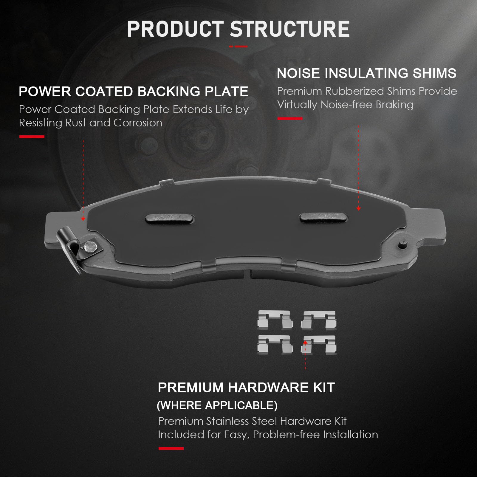 Cciyu D1015 Front Semi-Metallic Disc Brake Pads Kit For Infiniti Qx56 2004-2006,For Nissan Armada 2005-2006,For Nissan Pathfinde
