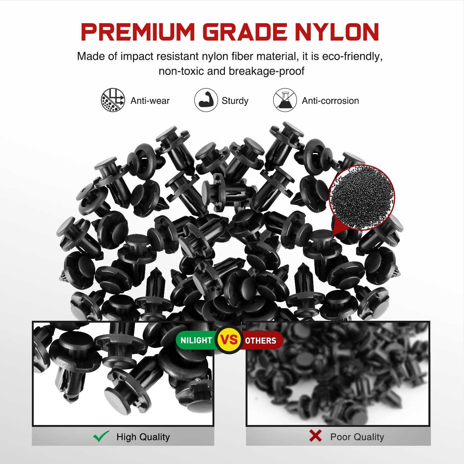 Nilight 100Pcs Car Retainer Clips 7Mm 8Mm 10Mm Nylon Push Type Retainer Clips,Bumper Fastener Rivet Clips For Subaru 90914-0007,