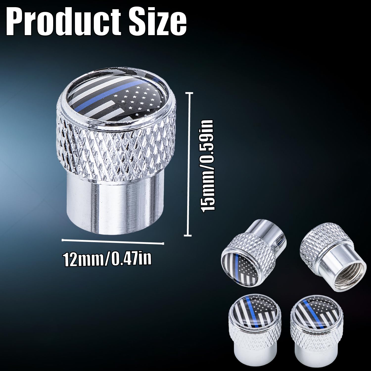 Meajoo 4 Pcs American Flag Plaid Tire Valve Stem Caps, Corrosion Resistant Premium Aluminum Alloy Valve Stem Covers, Universal D