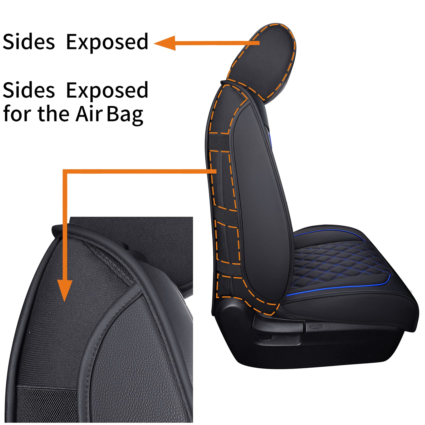 YIERTAI Truck Seat Covers, Faux Leather, 5 PCS Full Set, Waterproof, Compatible with 2008-2025 Toyota Tundra, Black-Blue