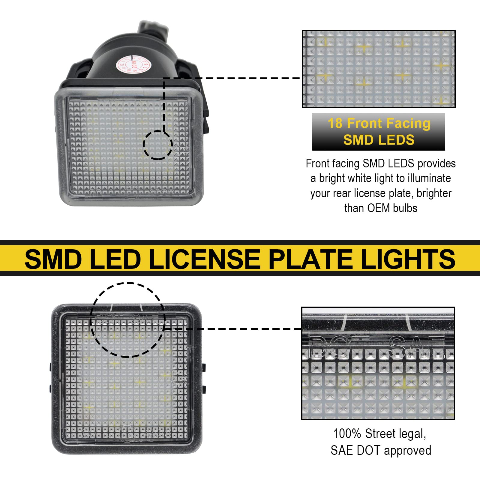 R&F Auto 18-Smd Led License Plate Light Tag Lamp Replacement For Tacoma 2016-2022 & Tundra 2014-2021 Pickup Truck 6000K Diamond