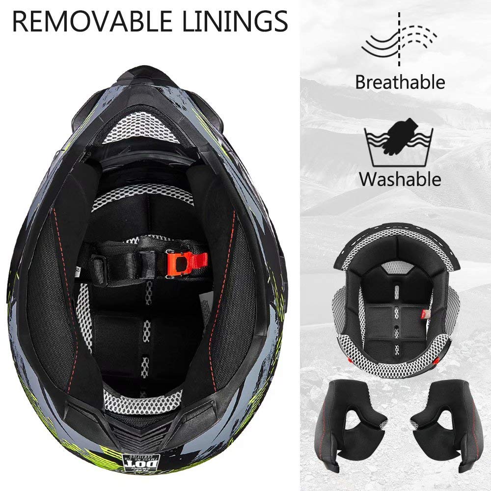 ILM Off Road Motorcycle Helmet, Full Face, DOT Certified, ABS, Small, Grey Yellow, Model 606V