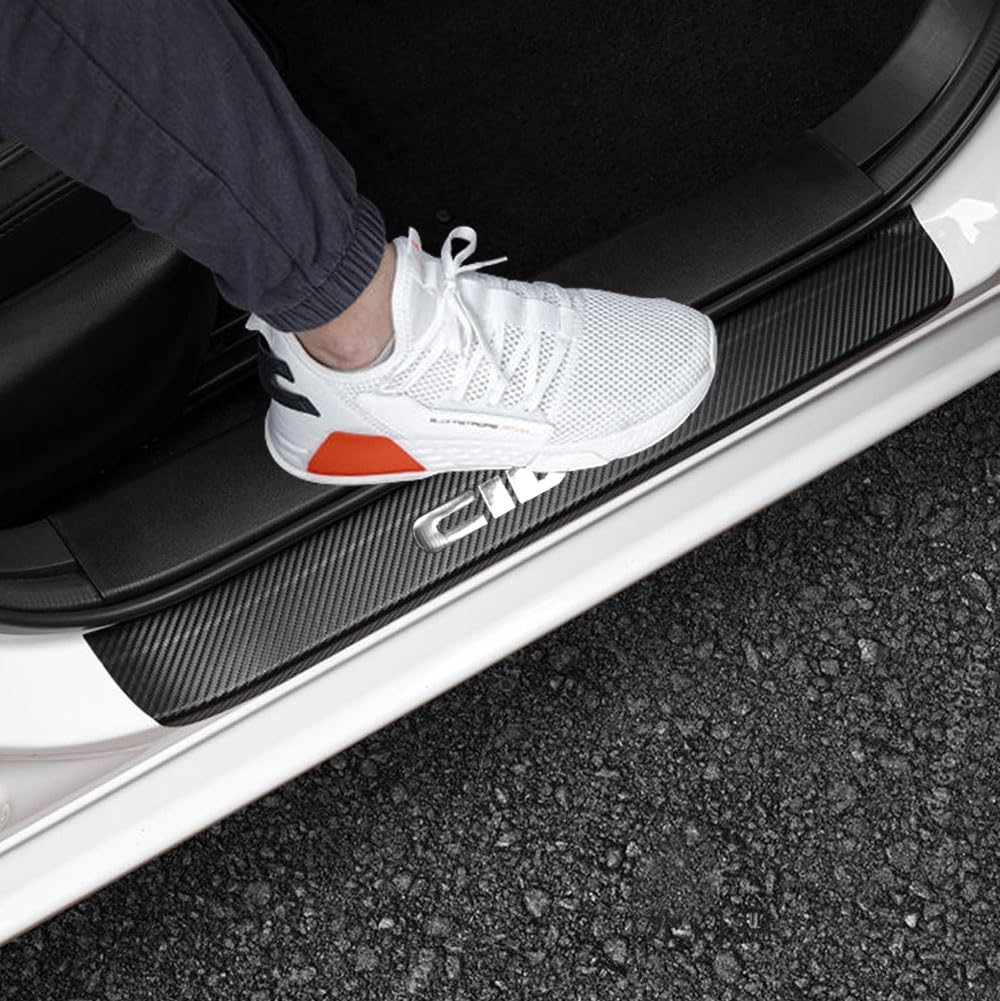 Lexley Carbon Fiber Style Leather Door Sill Protector,Scuff Plate Cover Guard Sills Protector Trim,Welcome Pedal Protect For 200