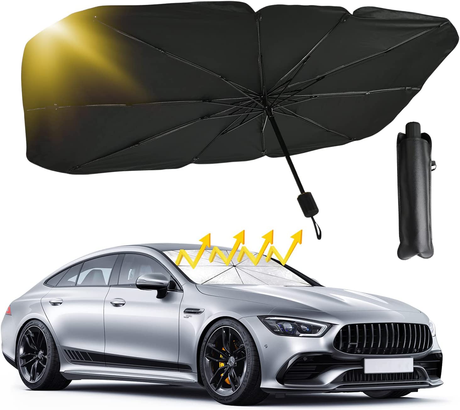AKASENKO Car Windshield Sunshade, Car Sun Shade with UV Protection, Foldable Car Sun Shade for Truck, Car, Van, Sedan, SUV (79cm