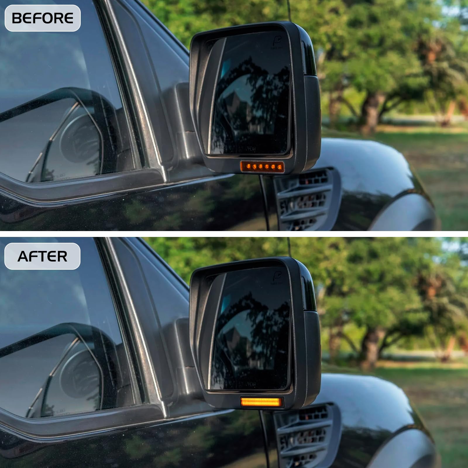 FetonAuto Amber LED Side Mirror Turn Signal Lights for 04-14 Ford F150 Raptor, Smoked Lens, Dynamic Indicator, 48 LEDs