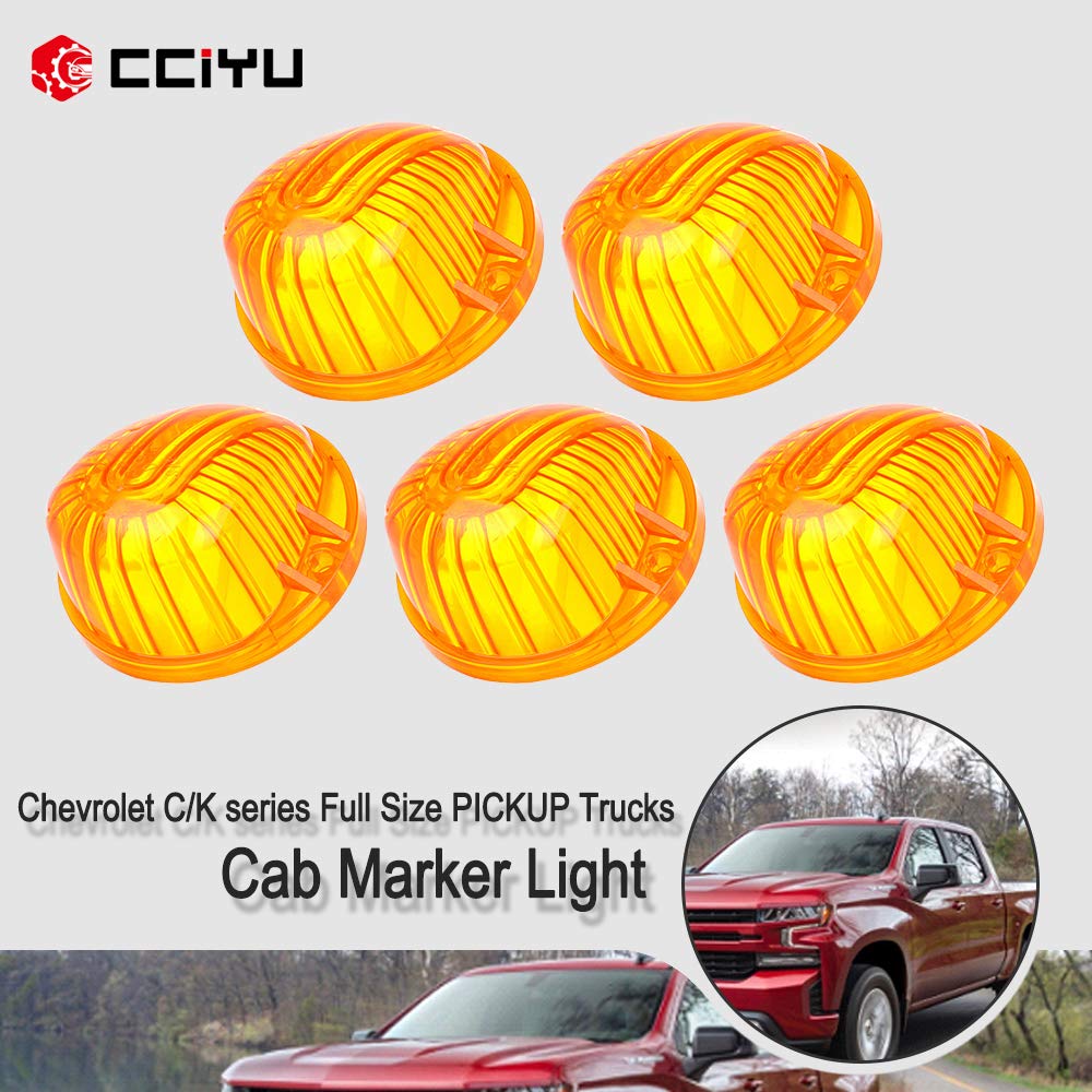 Cciyu 5 Amber Round-Shape Cab Marker Light 9069A Lens For Chevrolet Truck Pickup 1973-1991 For Chevrolet K30 Pickup K20 Suburban
