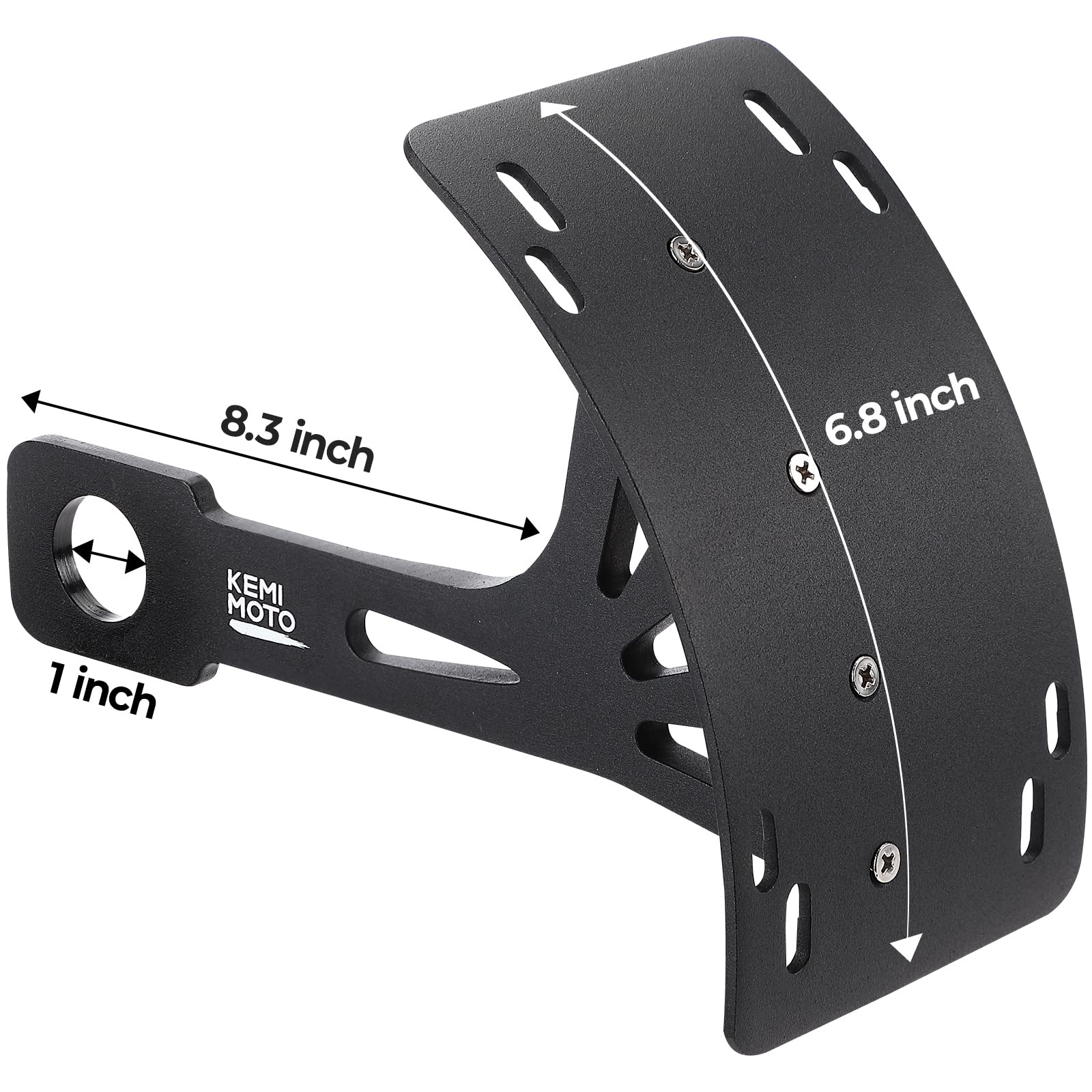 KEMIMOTO Universal Curved Motorcycle License Plate Holder - Black Metal Design