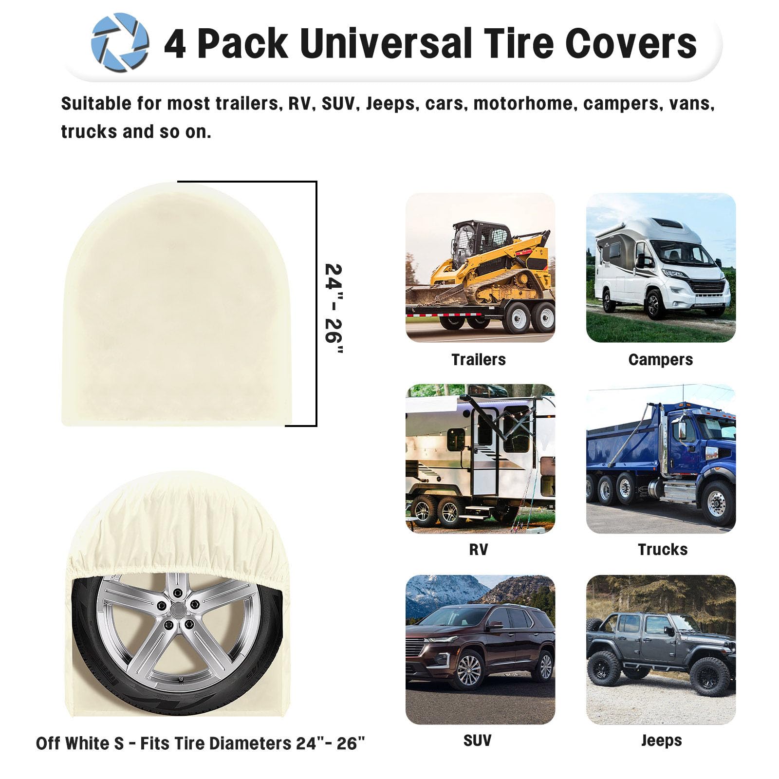 Outdoorlines Outdoor Waterproof Tire Covers Set Of 4 - Uv-Proof Trailer Wheel Cover Windproof Tires Protector Covering For Rv Je