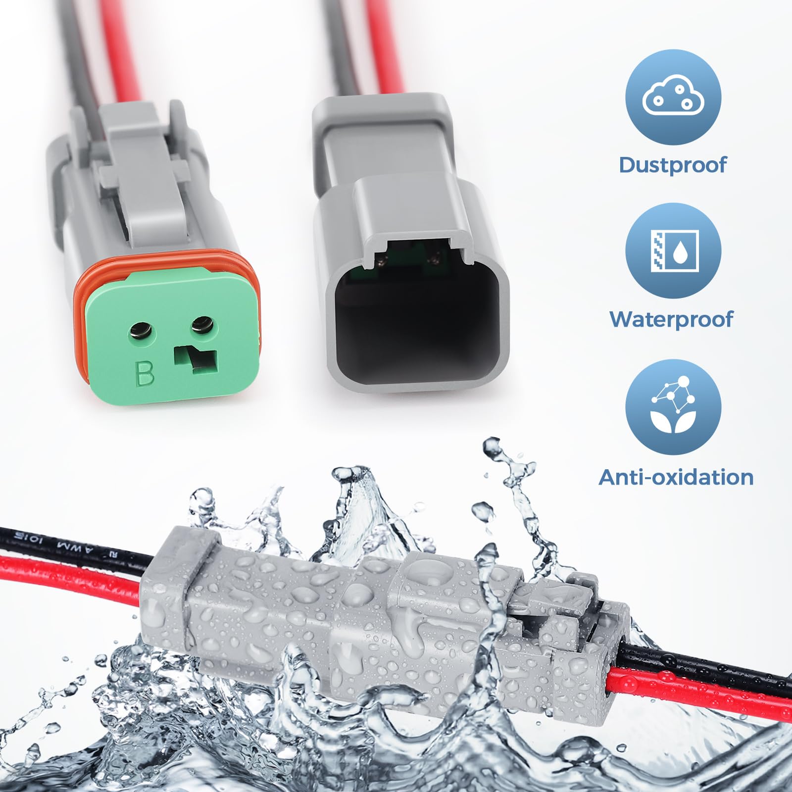 6 Kit Deutsch DT 2 pin Grey Male Female Wiring Harness Deutsch Pigtail 2 Wire Way Waterproof Automotive Electrical Connector 16