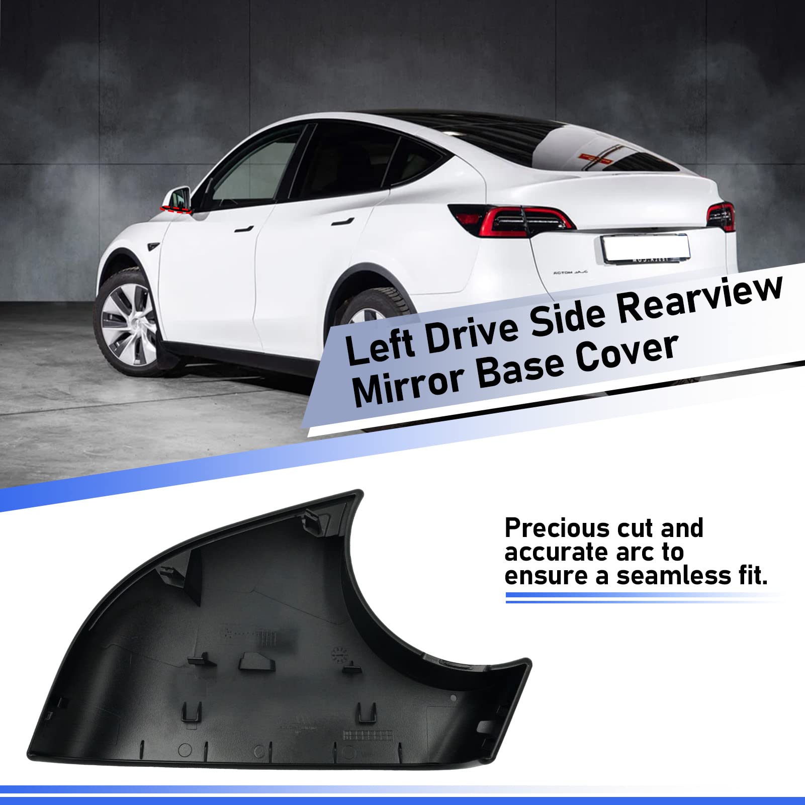 Jaronx Tesla Model Y Left Side Rearview Mirror Base Cover Trim, ABS Plastic, Black, 2018-2024 Replacement