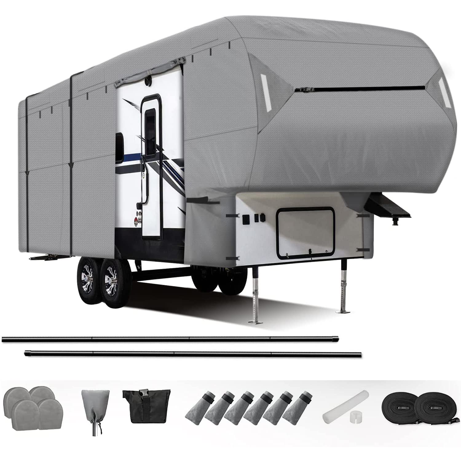 Leader Accessories 5Th Wheel Cover Rv Cover (33'-37', Grey/Easy Setup W Tire Covers)