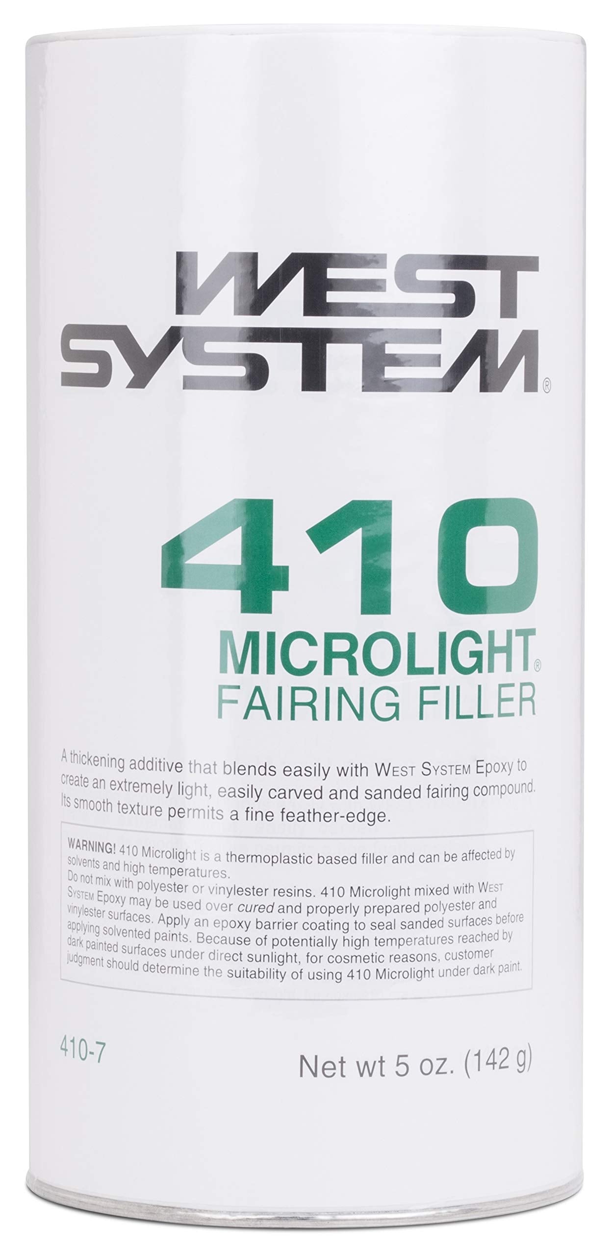 West System Filler Microlight 5 oz - Tan, Model 410-7, Lightweight, High-Performance Repair Filler
