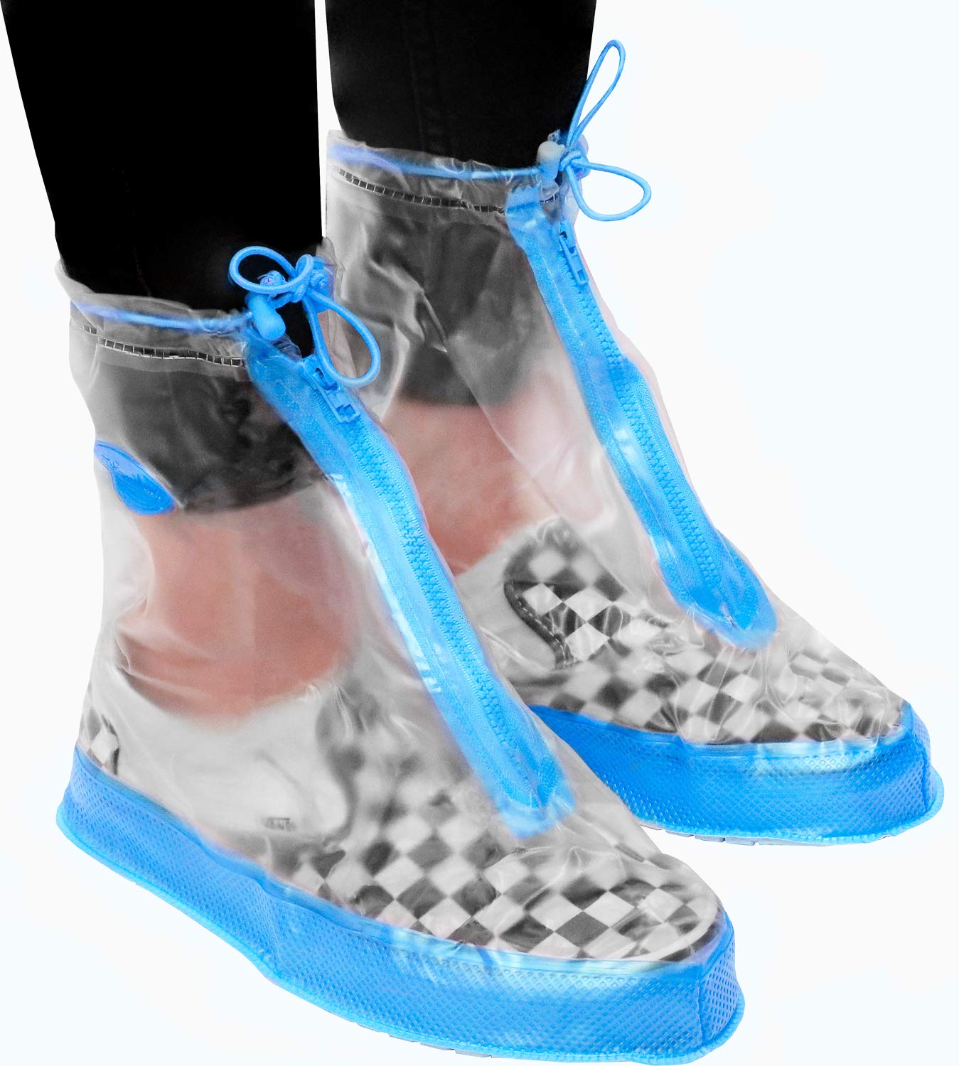 Rain Shoe Covers | Waterproof Shoe Covers for Men Women | Reusable Galoshes Overshoes (Clear/Blue, 4X-Large)