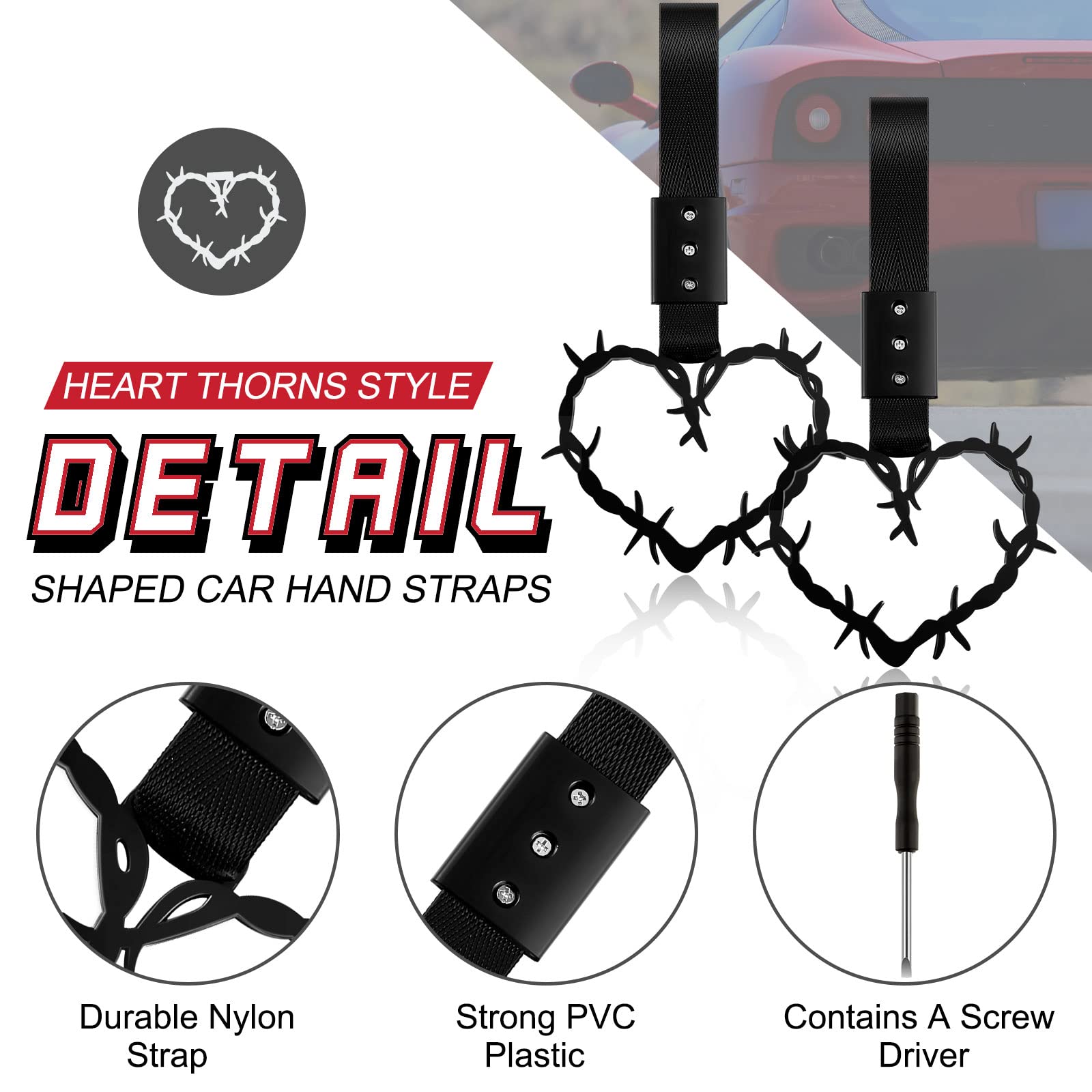 Fabbay 2 Pieces Heart Handle Keychains Car Accessory Heart Hand Strap Drift Charm For Car Interior Exterior Decoration(Black,Tho