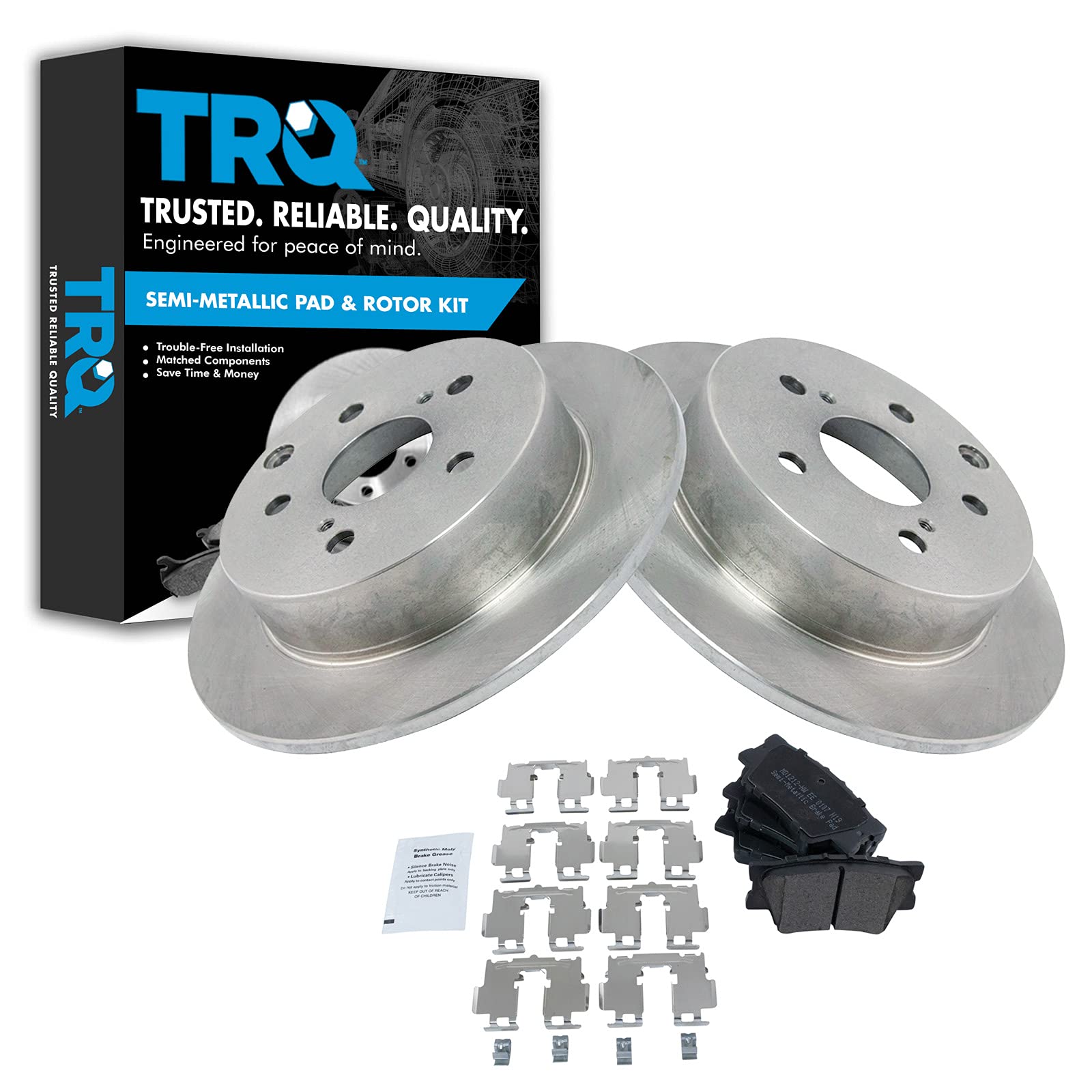 Trq Rear Brake Pad & Rotor Kit Brake Pads Brake Rotor Semi-Metallic Compatible With 2009-2010 Pontiac Vibe 2009-2013 Toyota Matr