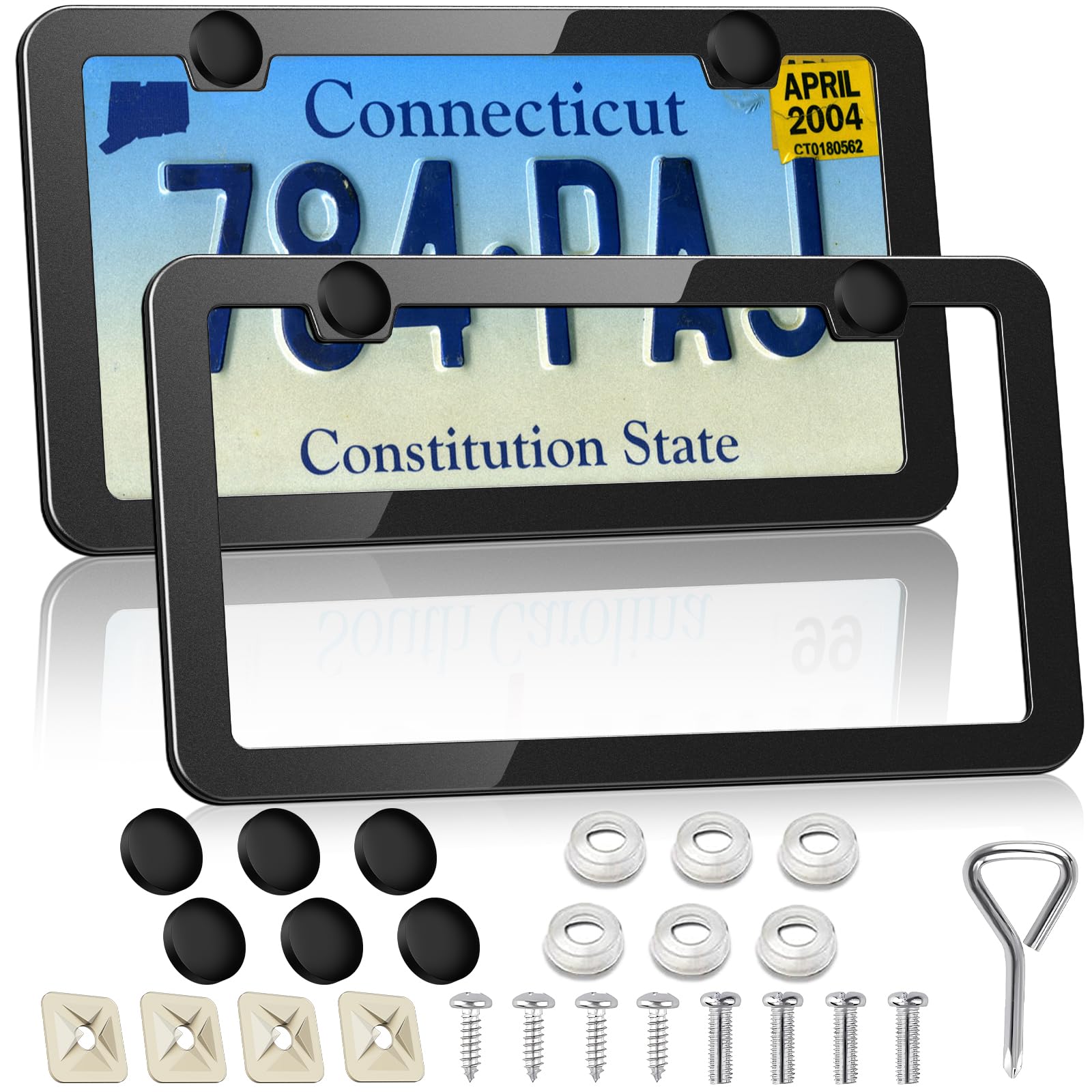 Ryhyc License Plate Frames Cover 2Pcs Matte Black Rustproof Stainless Steel Licence Plate Holder For Front Rear,Universal Car Ac
