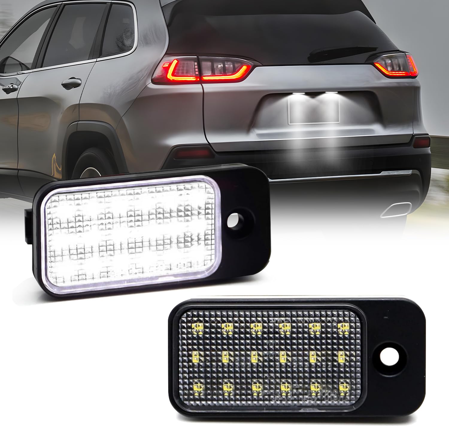 D-Lumina Led License Plate Light Tag Lamp Assembly For 2019 2020 2021 2022 Jee'P Cherokee, Powered By 18-Smd 6000K White Led Tag