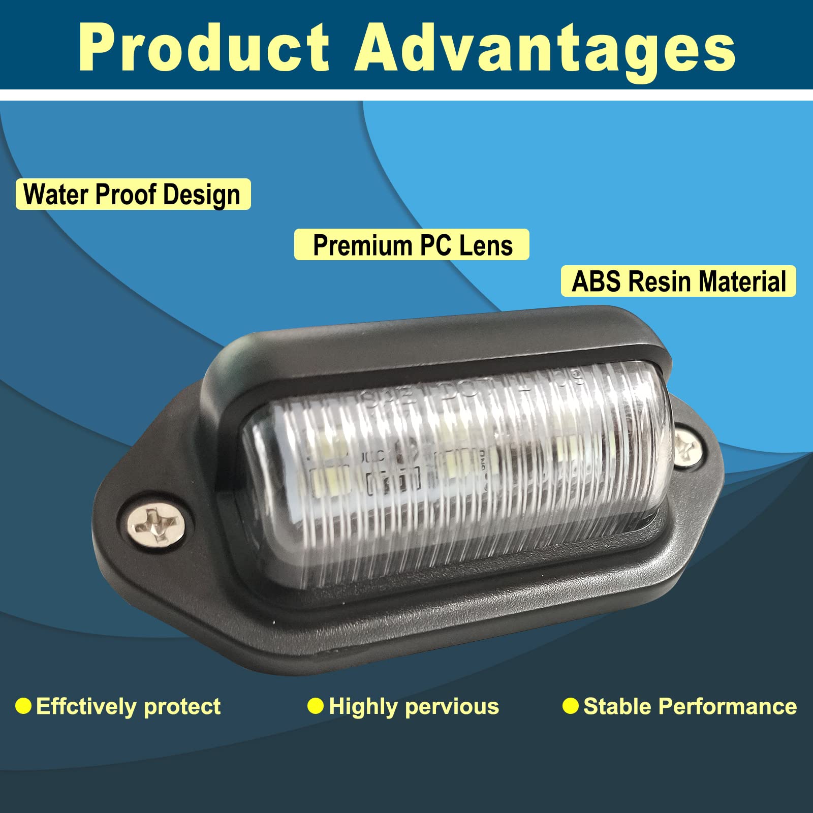 4Pcs Blue Led License Plate Light, 12V-24V Dc Waterproof 6-Smd License Plate Lamp Taillight, Universal For Truck Suv Trailer Van