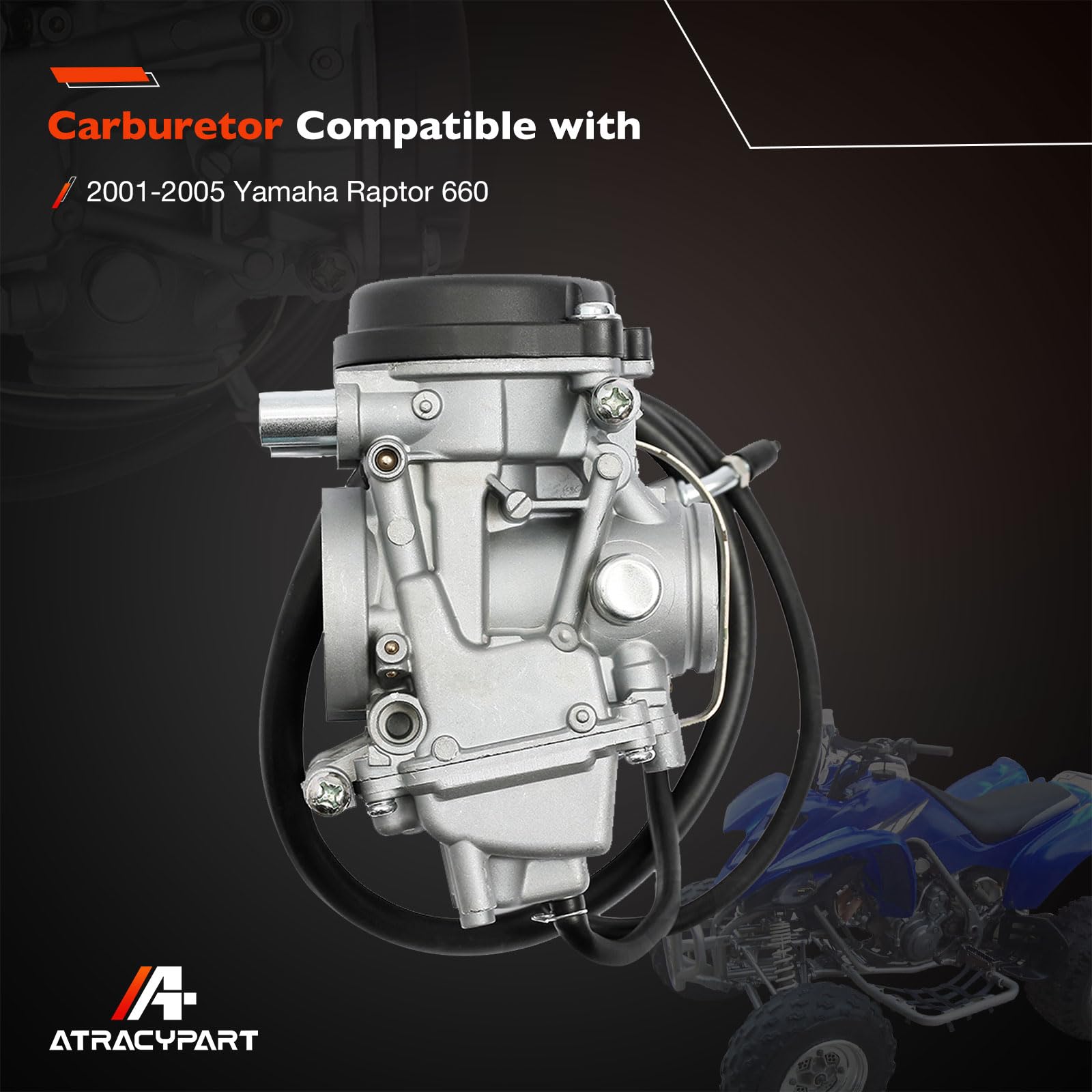 ATRACYPART Carburetor for 2001-2005 Yamaha Raptor 660 with Fuel Valve Petcock, Model A1565, Compatible Replacement Parts