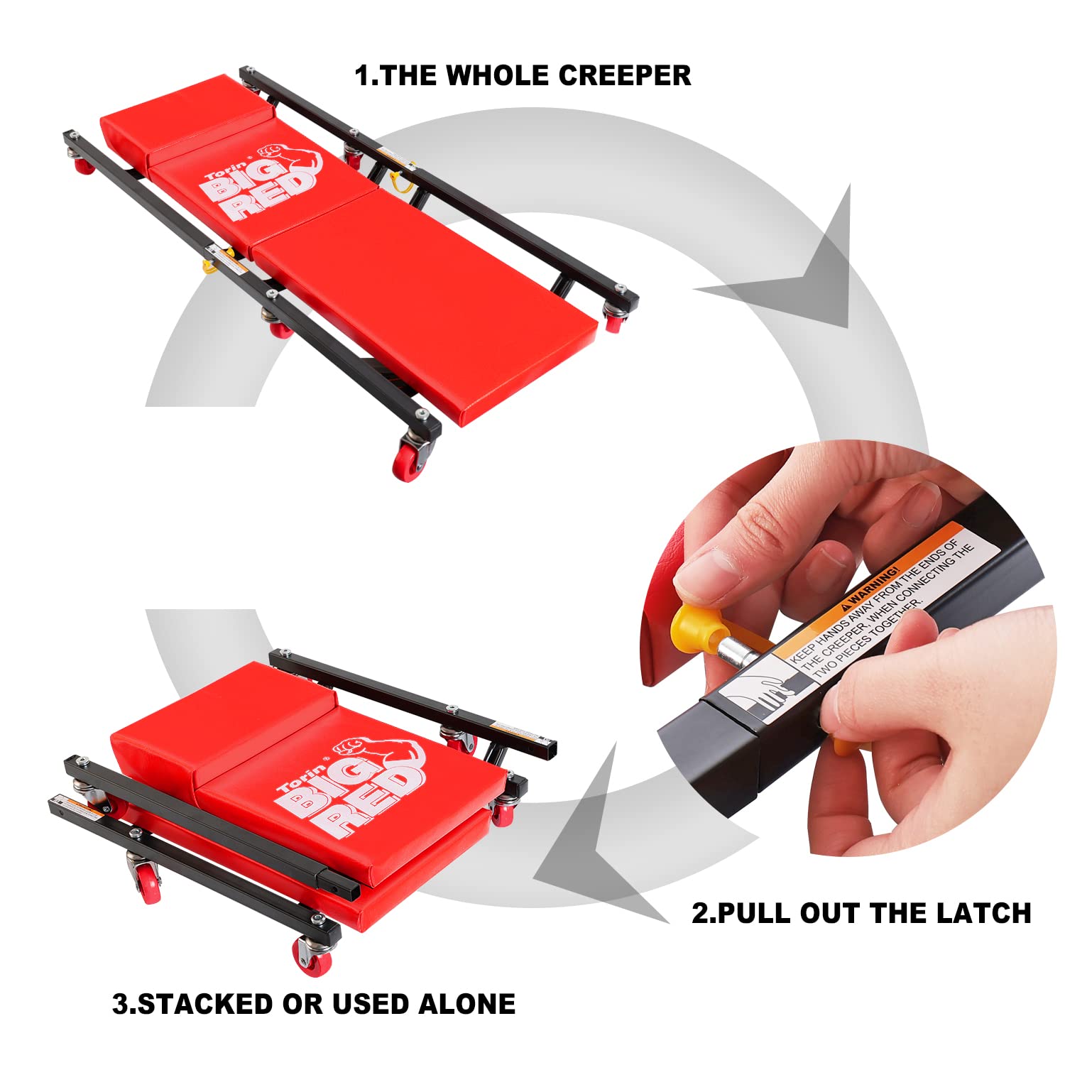 BIG RED 36" Padded Rolling Garage Creeper, Alloy Steel, 6 Casters, Red, Model AR7565B-1