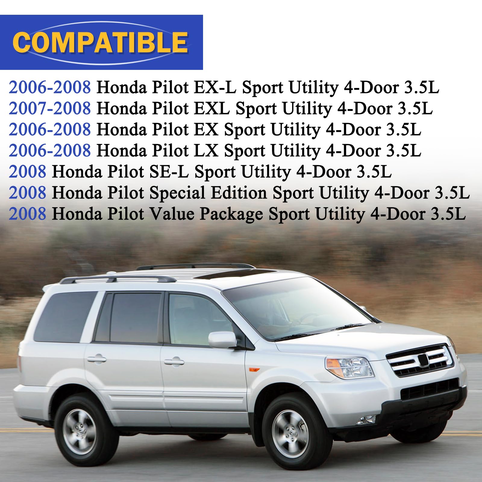 X4XZ Air Intake Hose Tube for 2006-2008 Honda Pilot 3.5L, Rubber, Model 17228-RYP-A00, Includes Clamps