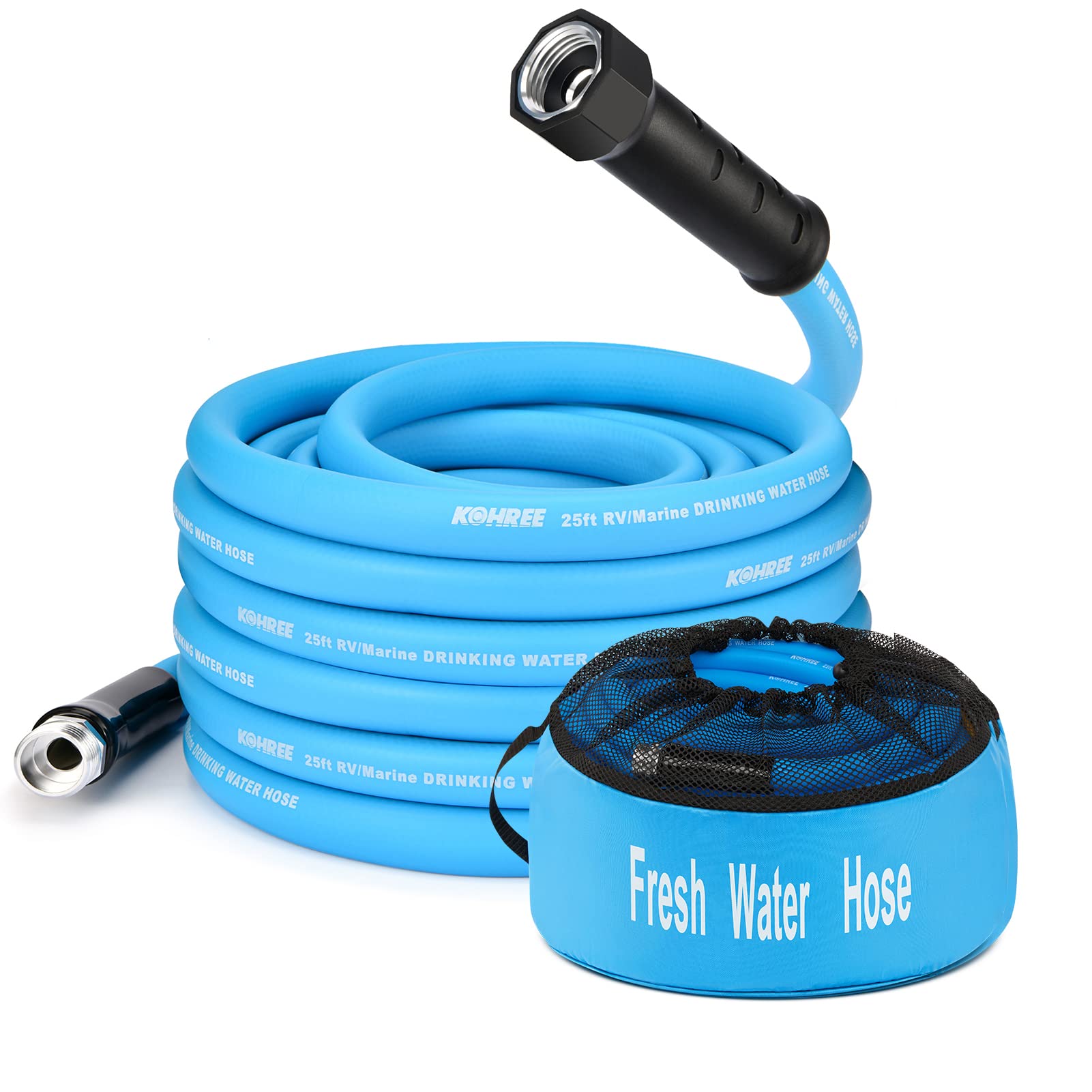 Kohree 25Ft Rv Water Hose With Storage Bag, 5/8'' Premium Drinking Water Hose Leak Free, No Kink And Flexible Garden Hose For Rv