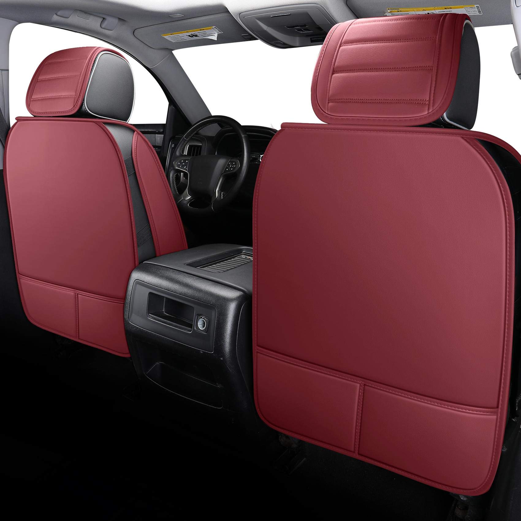 YIERTAI Chevy Silverado GMC Sierra Seat Covers, Waterproof Faux Leather, 5 PCS Full Set, Burgundy, 2007-2026 Model CP-HJSLD-QT-BURGUNDY